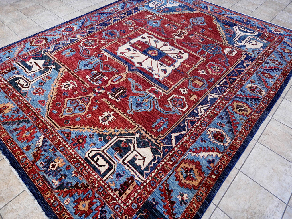 9x12 Ft Red & Blue Heriz Rug - Afghan Oriental Area Rug - Persian Design