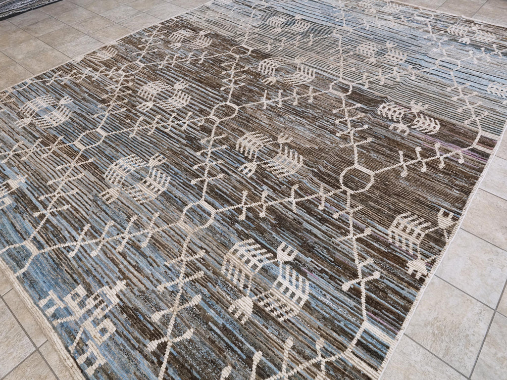 10x14 Ft Blue & Brown Moroccan Rug - Afghan Handmade Wool Rug