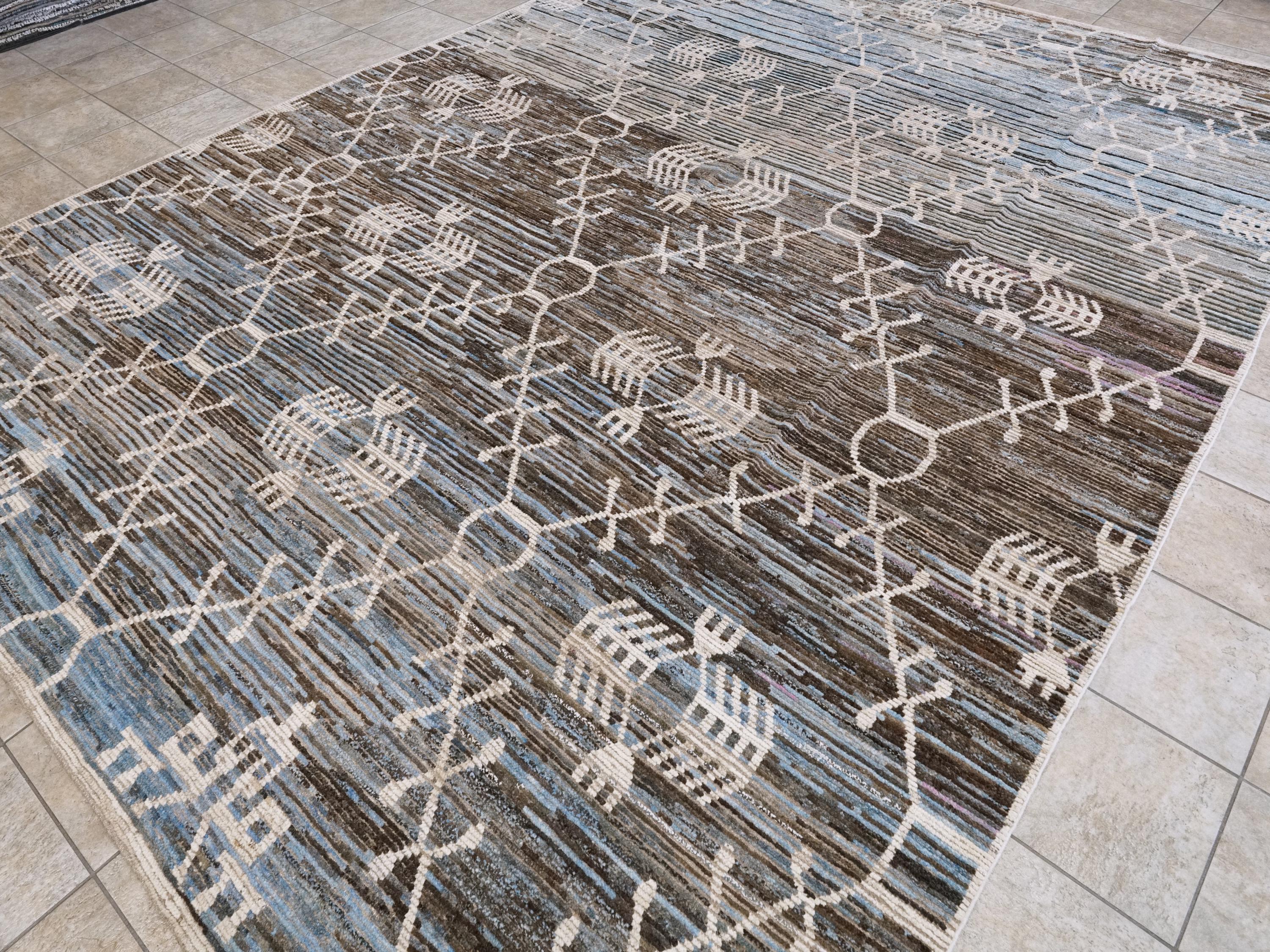 10x14 Ft Blue & Brown Moroccan Rug - Afghan Handmade Wool Rug