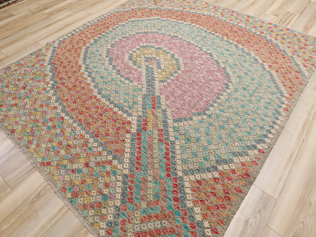 8x10 Ft Wool Kilim Rug - Contemporary Flat Weave - Contemporary Design