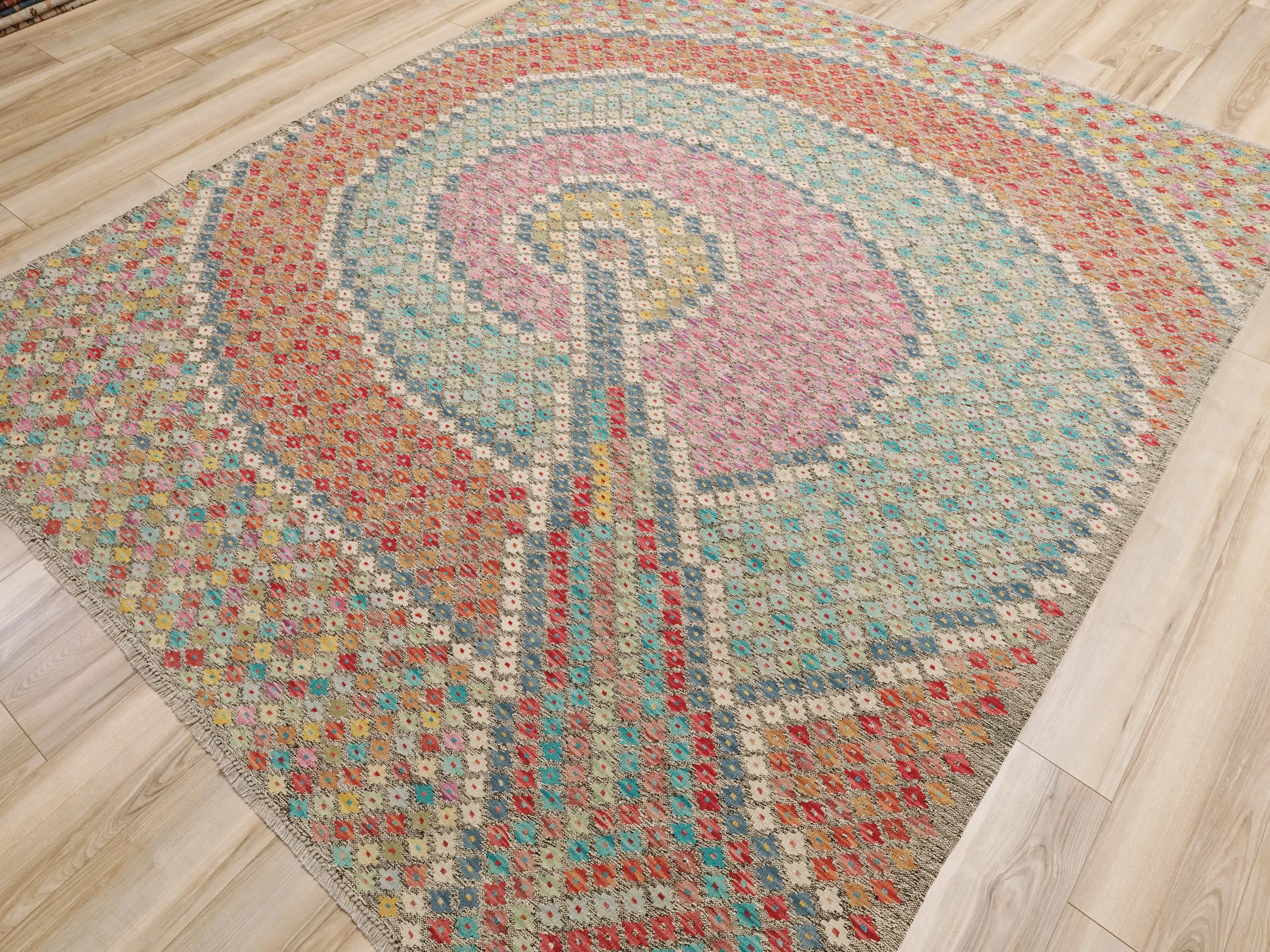 8x10 Ft Wool Kilim Rug - Contemporary Flat Weave - Contemporary Design