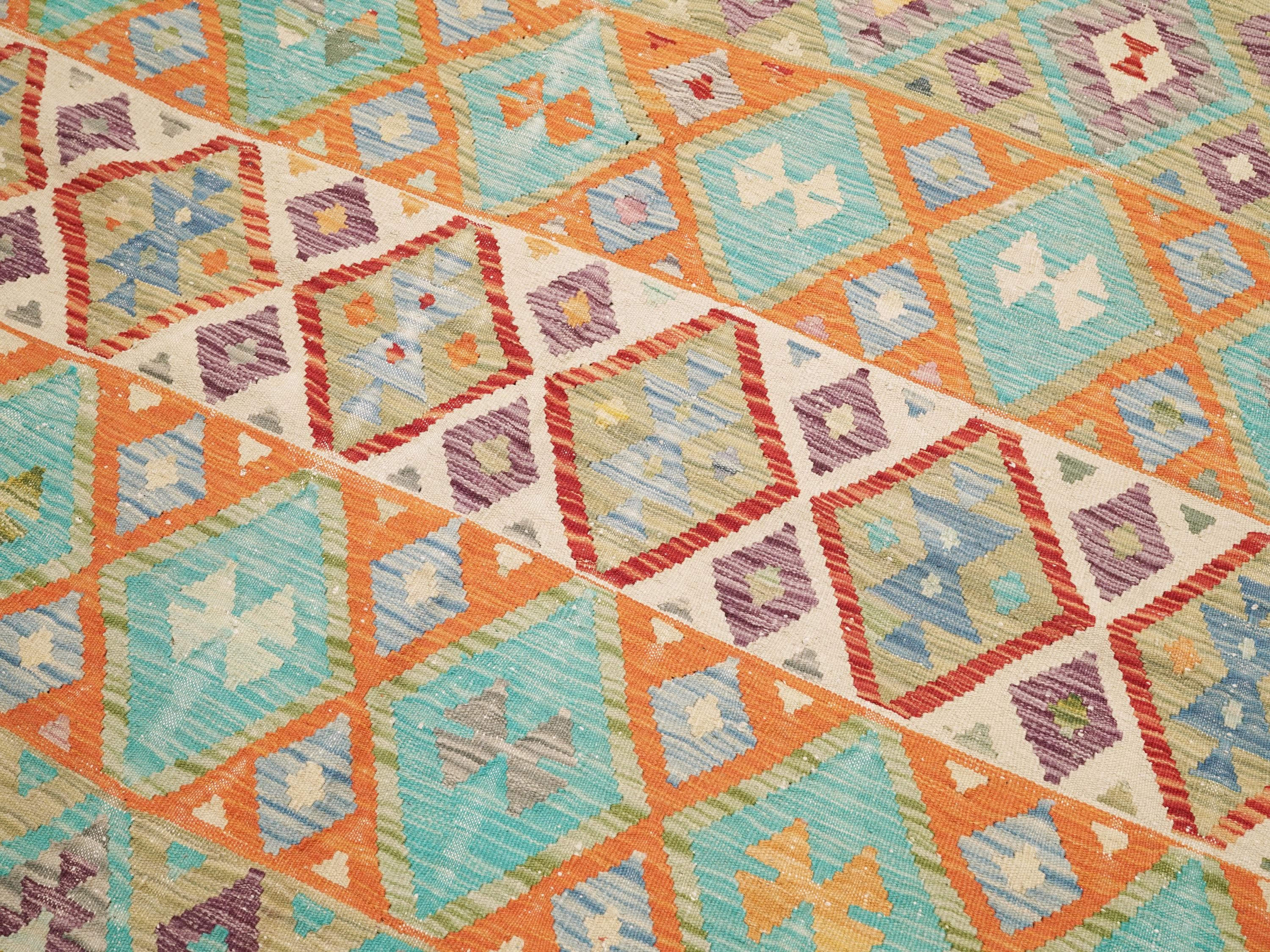 6x8 Ft Orange Kilim Rug - Traditional Flatweave