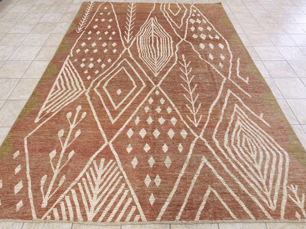 9x12 Ft Red Moroccan Rug - Hand Knotted Area Rug - Tribal Design