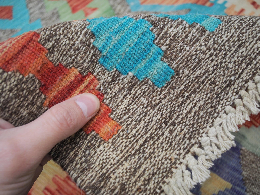 5x6 Ft Cyan Tribal Kilim Rug - Flat Weave Scandinavian Rug