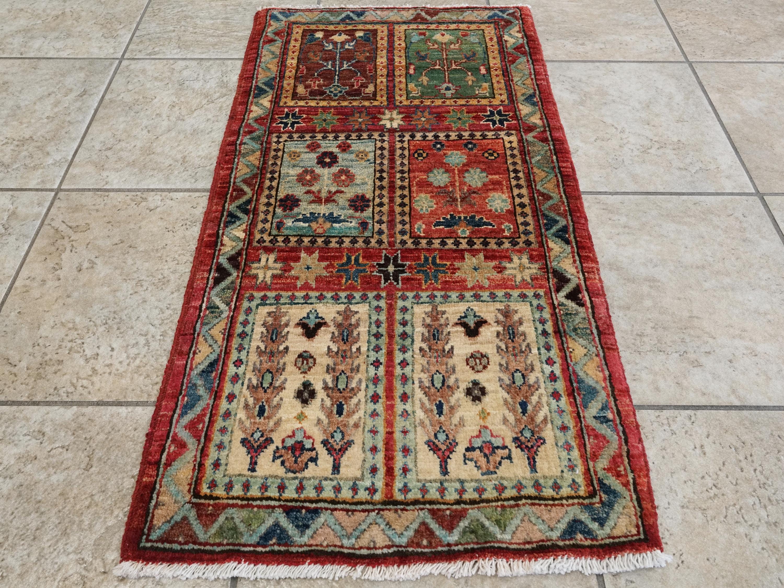 2x3 Ft Hand Knotted Red Heriz Rug - Afghan Wool Doormat
