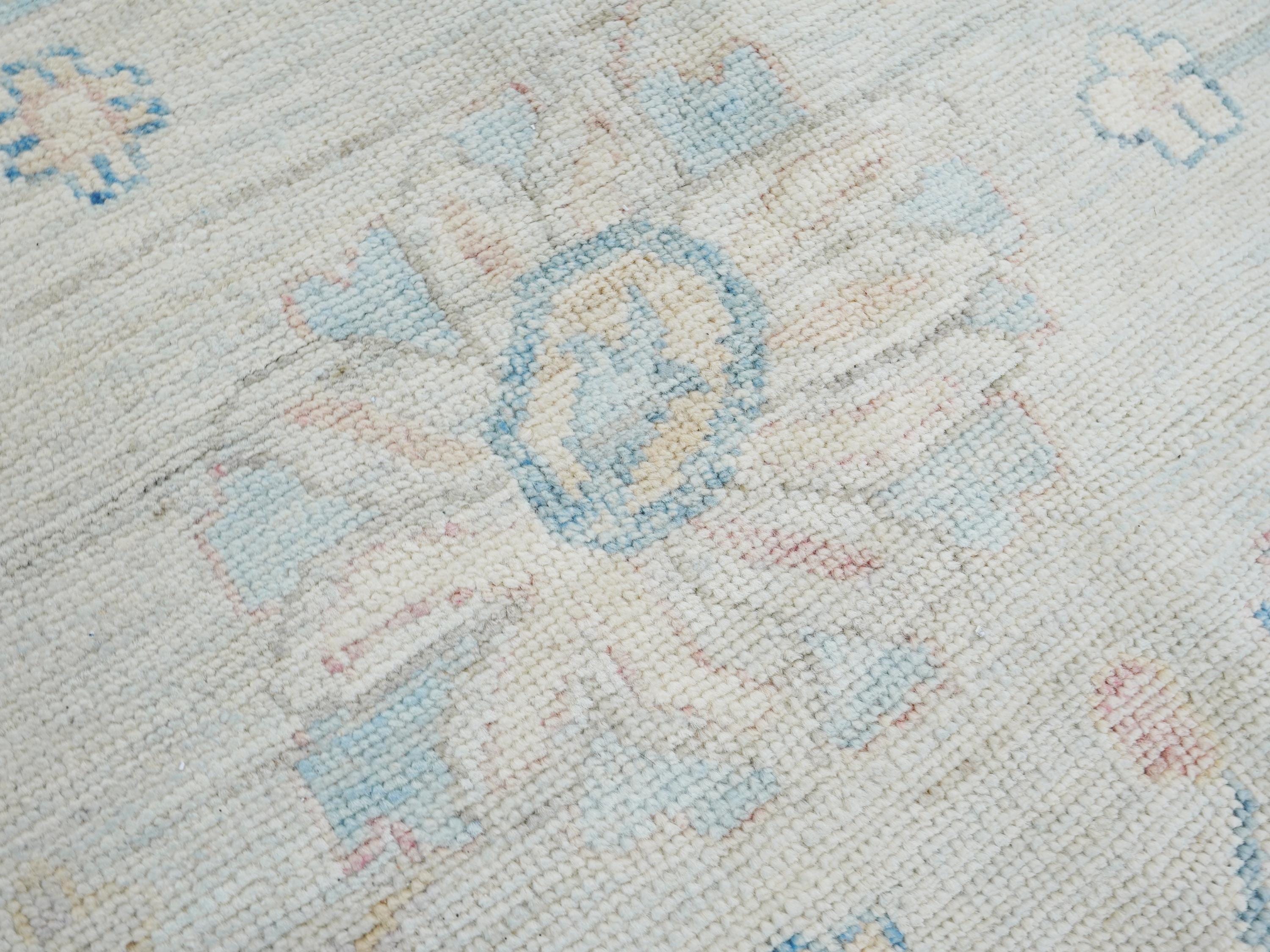 10x14 Ft Blue Oushak Rug - Hand Knotted Afghan Rug - Turkish Floral Design