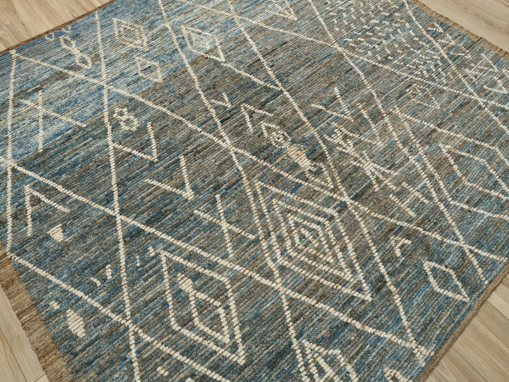 7x7 Ft Blue Moroccan Rug - Afghan Hand Knotted Square Rug