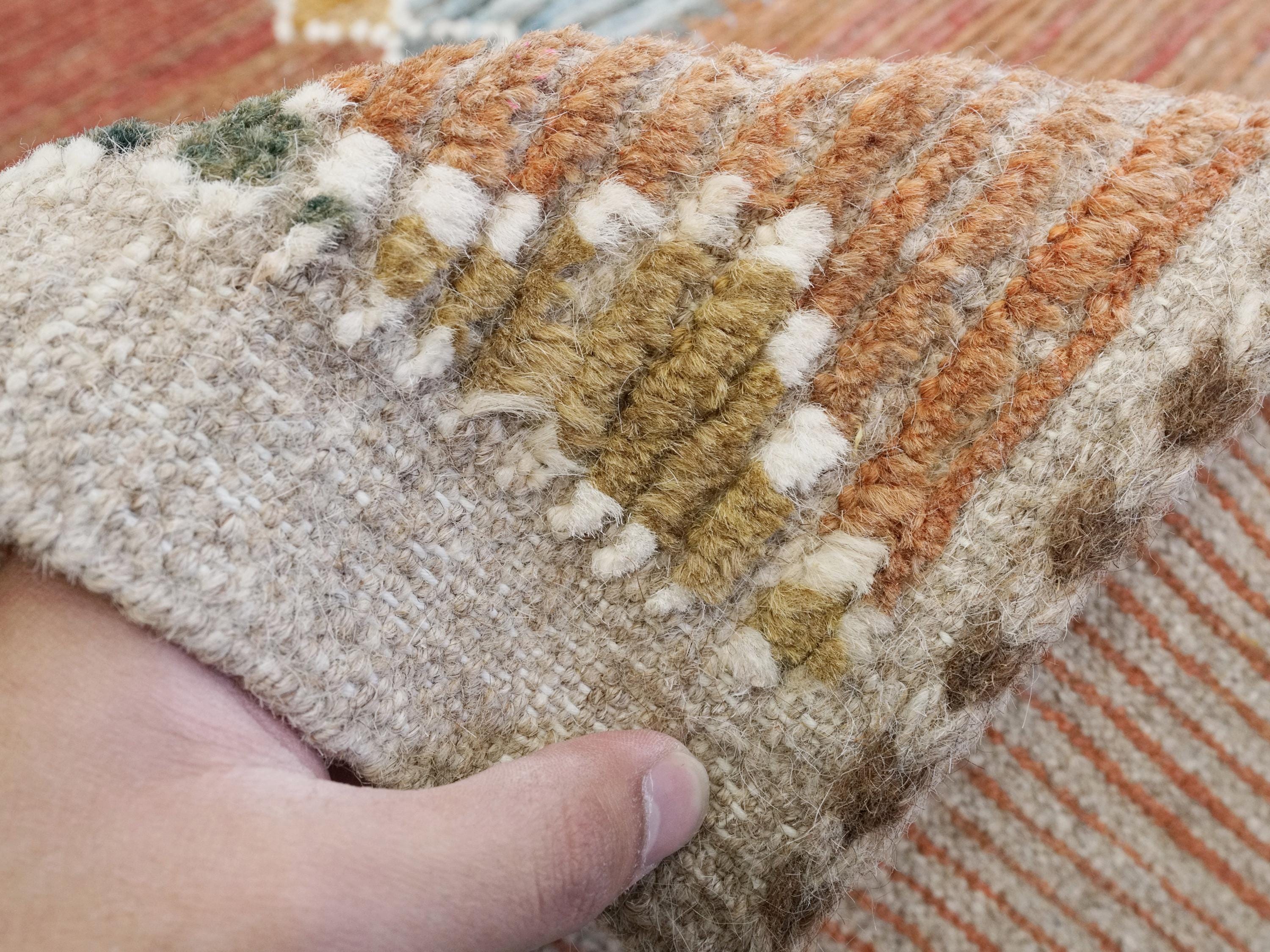 7x10 Ft Hand Knotted Afghan Wool Rug: Orange & Blue Moroccan Rug