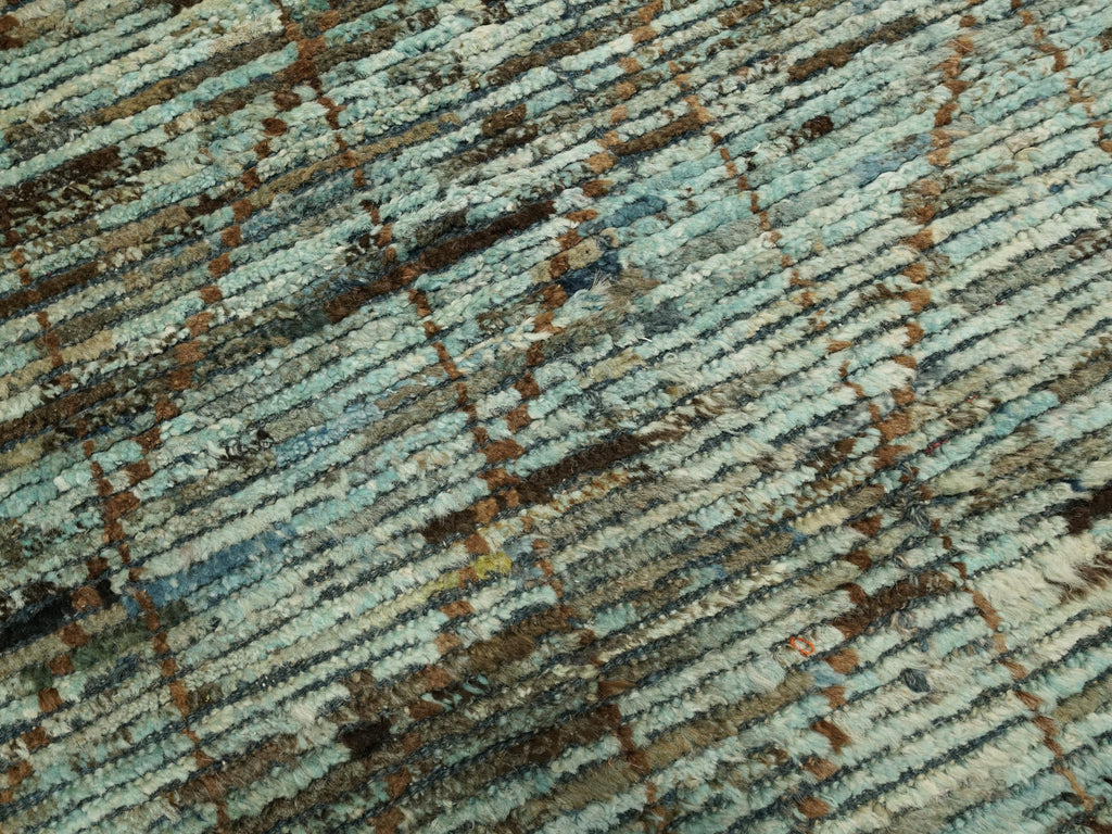 13 Ft Cyan Moroccan Runner Rug - Afghan Handmade Wool Hallway Rug