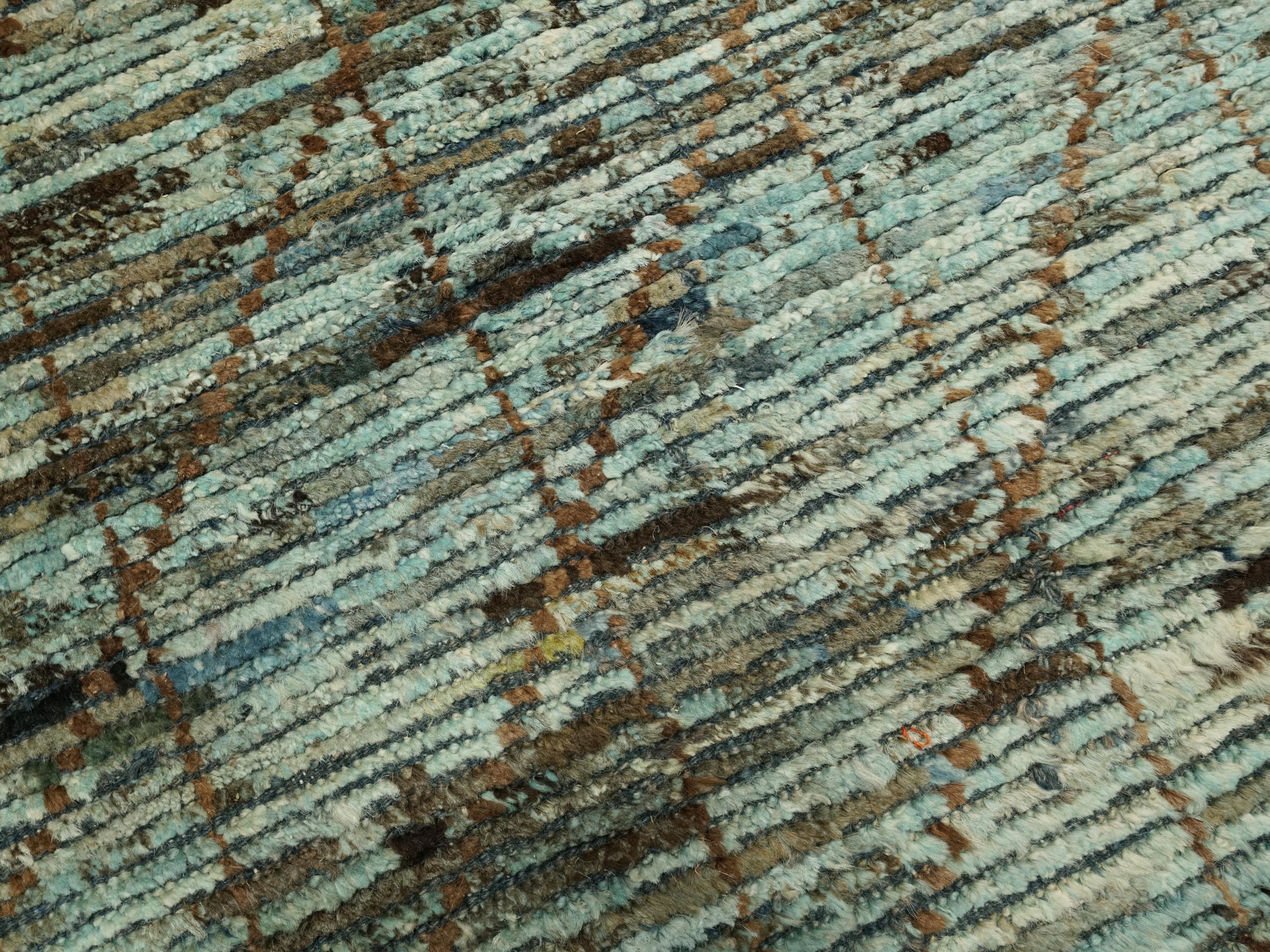 13 Ft Cyan Moroccan Runner Rug - Afghan Handmade Wool Hallway Rug