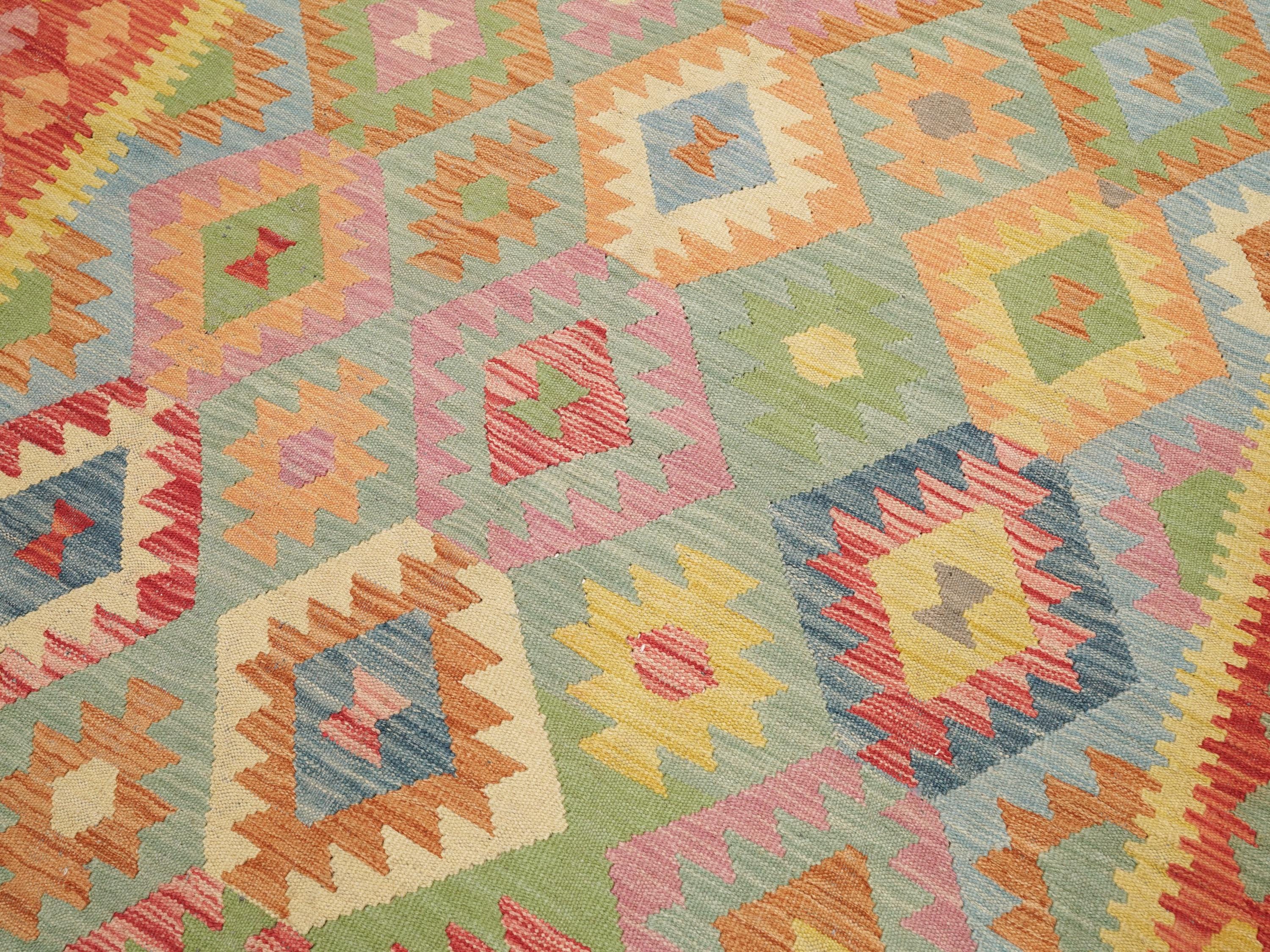 7x10 Ft Red Maimana Kilim Rug - Tribal Flat Weave