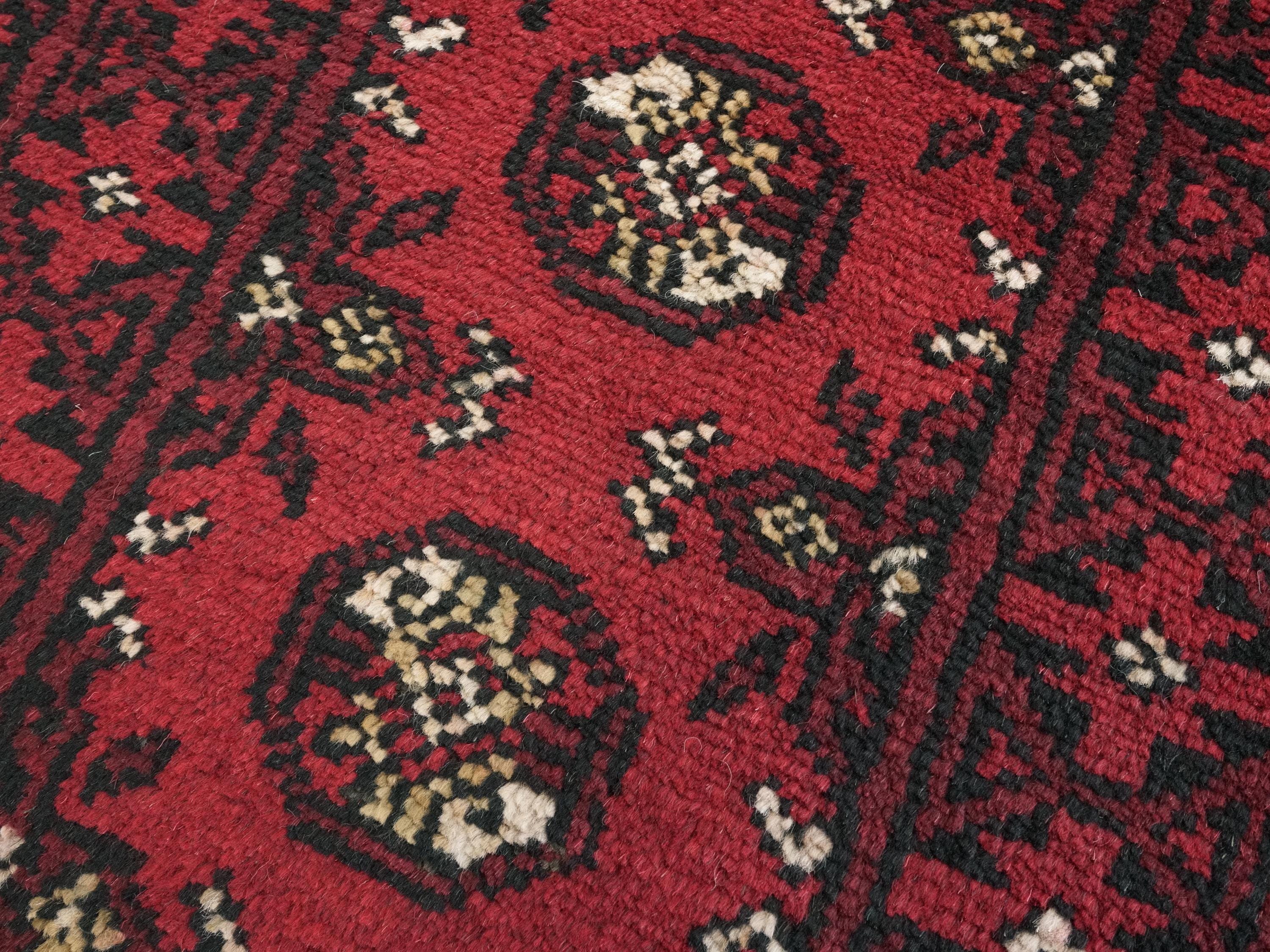 2x3 Ft Red Khal Mohammadi Rug - Hand Knotted Turkmen Wool Rug