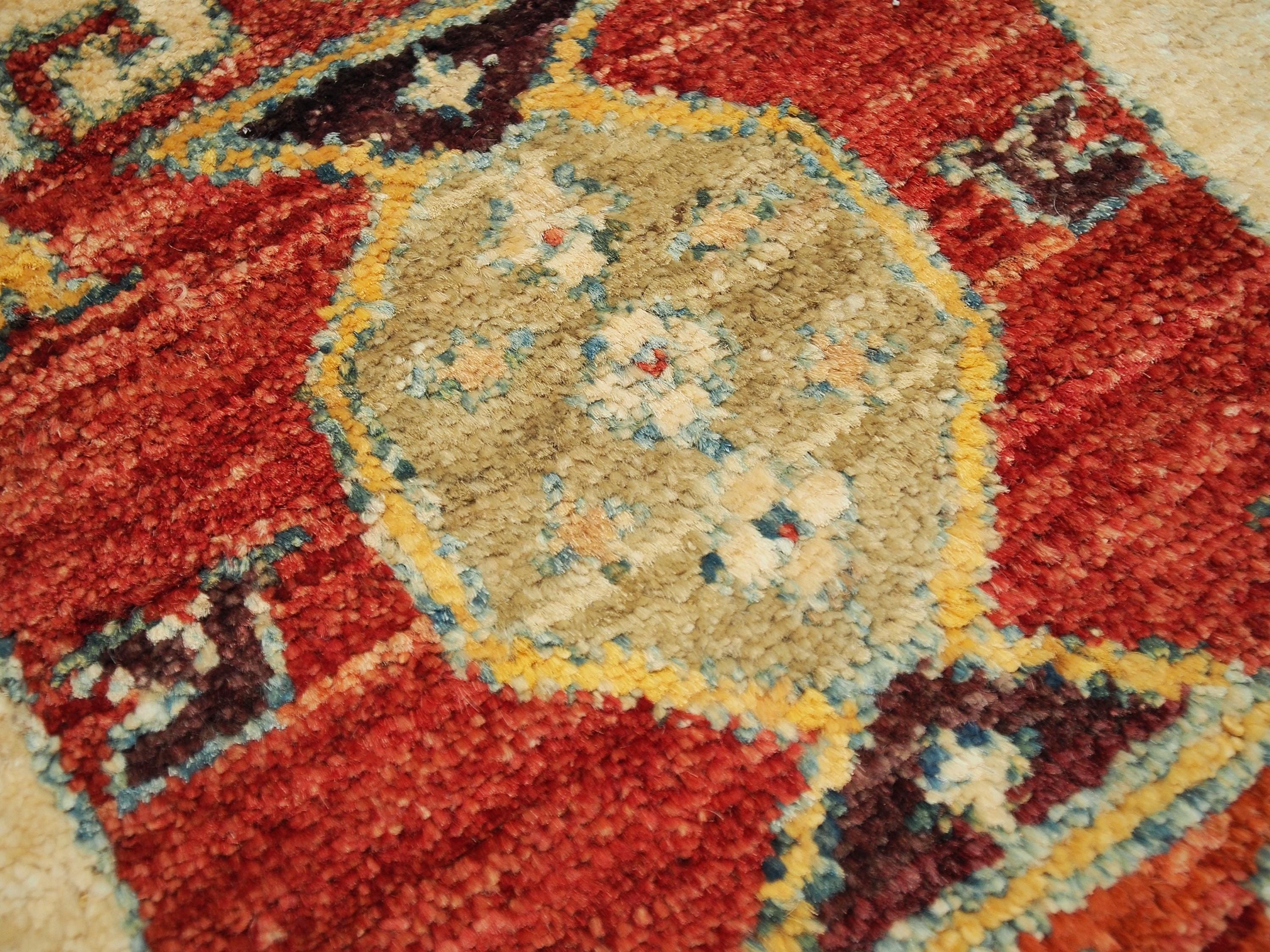 1x2 Ft Beige Heriz Rug - Afghan Wool Accent Rug