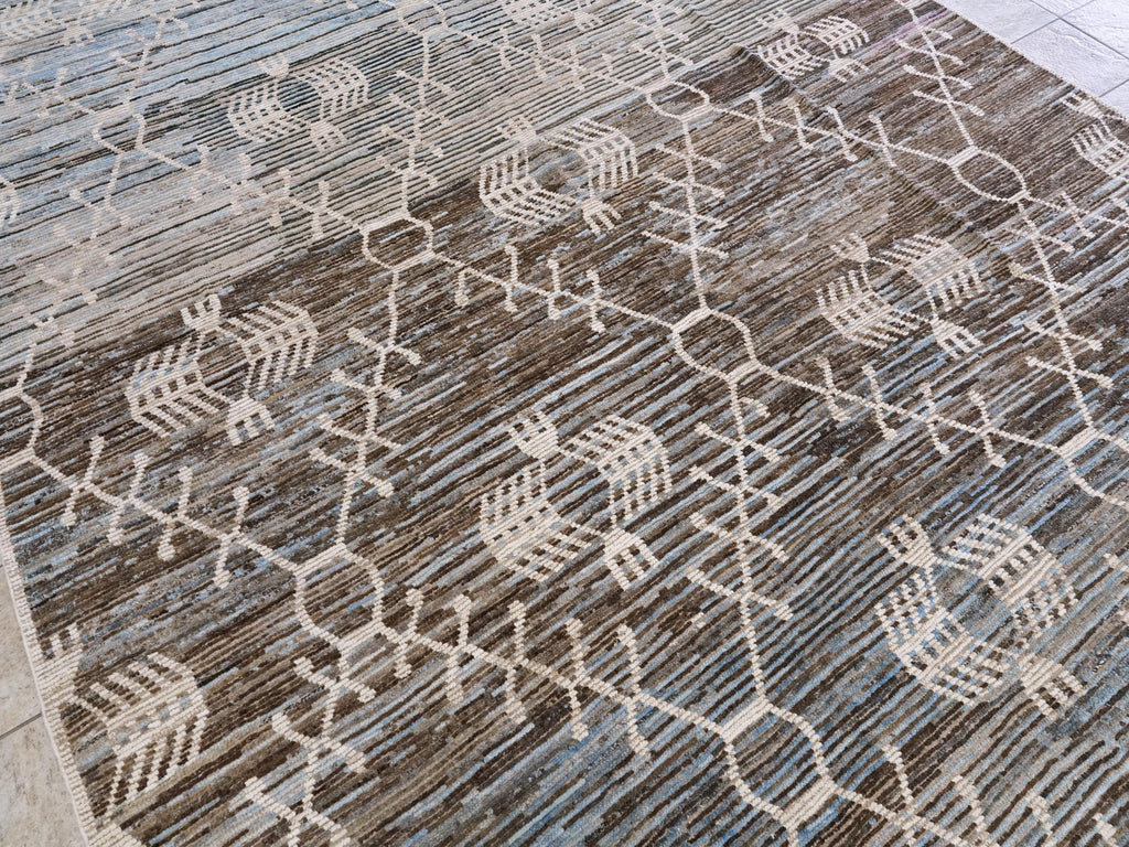 10x14 Ft Blue & Brown Moroccan Rug - Afghan Handmade Wool Rug