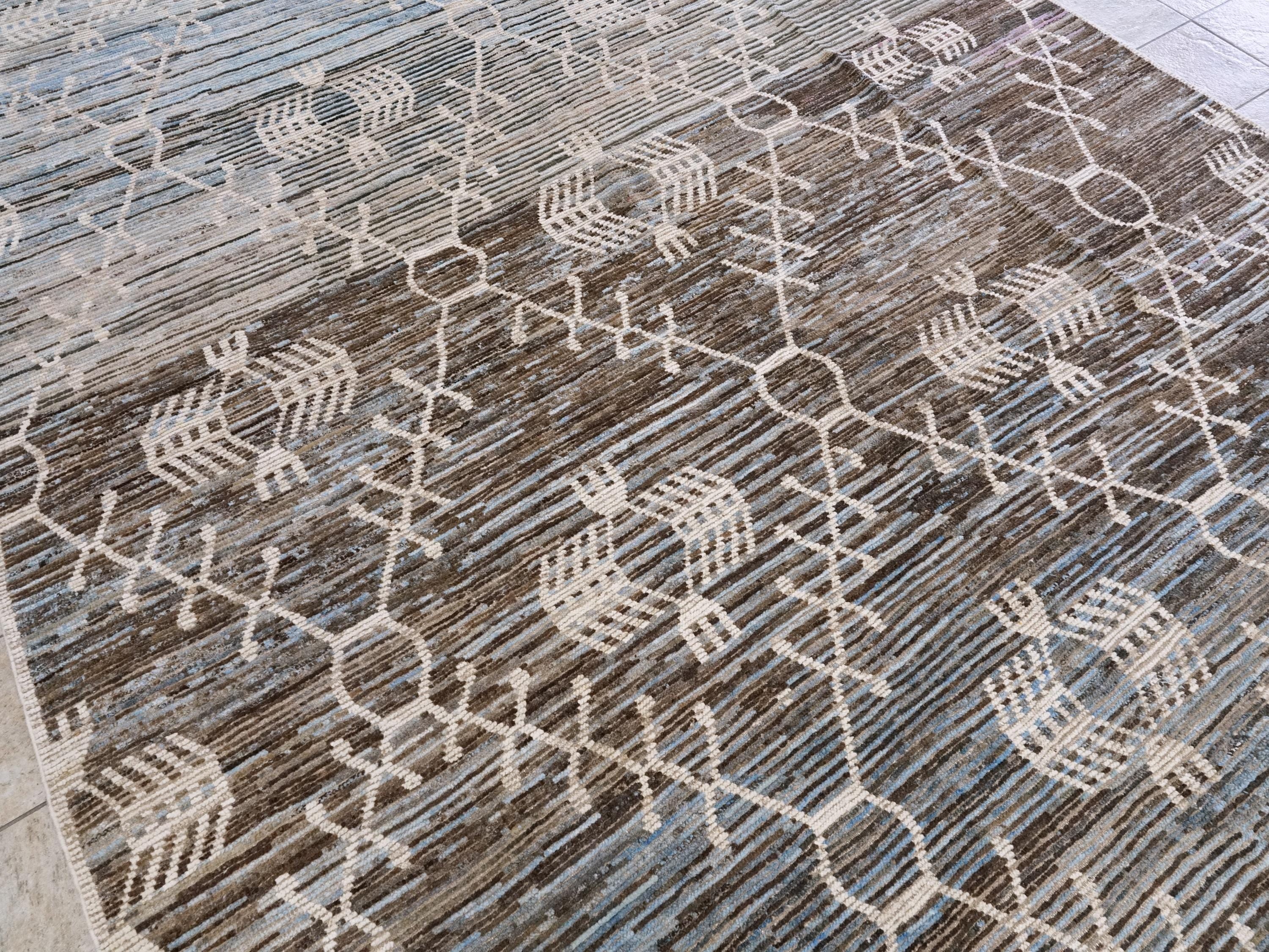 10x14 Ft Blue & Brown Moroccan Rug - Afghan Handmade Wool Rug