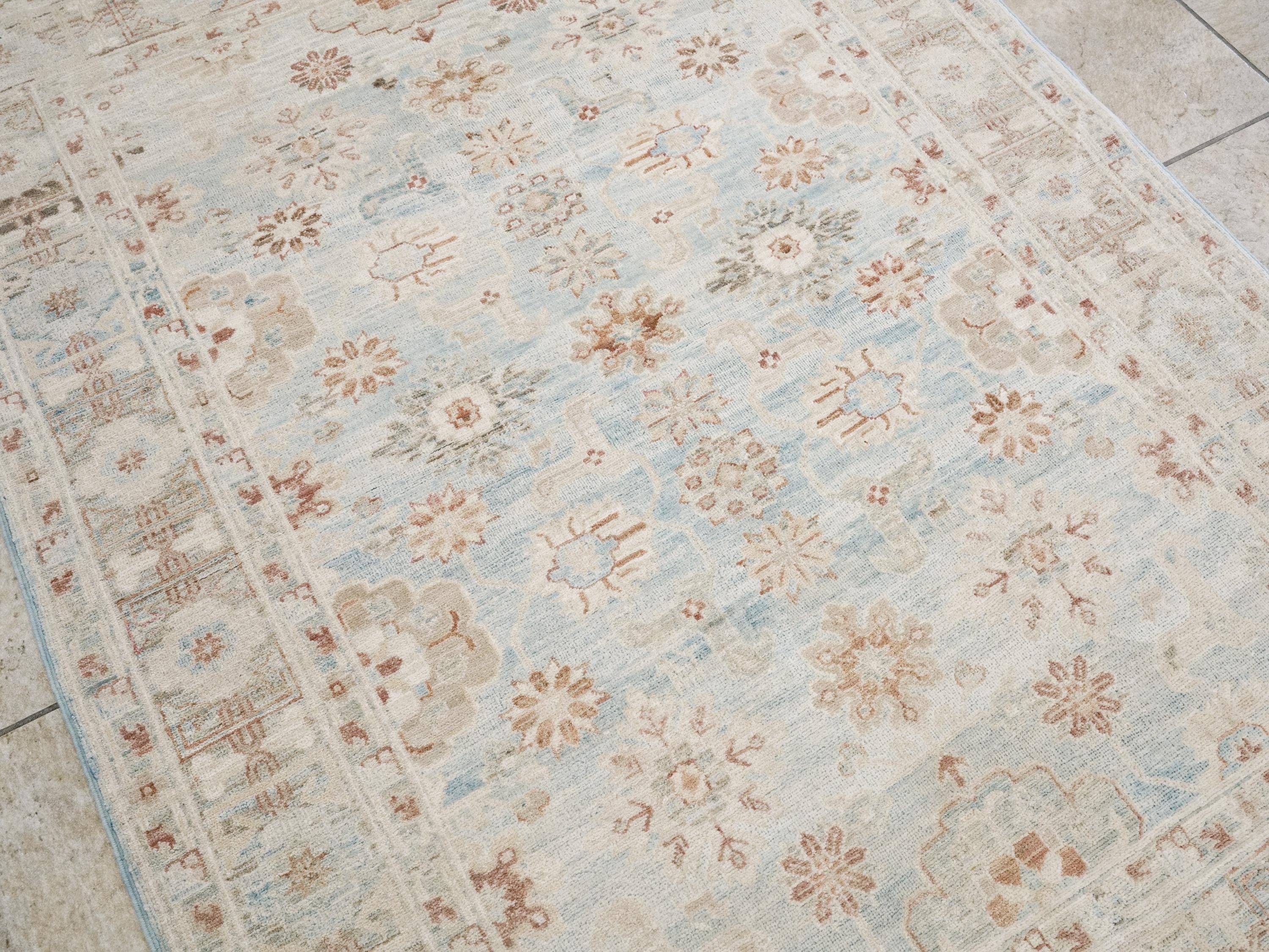 4x6 Ft Light Blue Serapi Rug - Afghan Handmade Oriental Rug