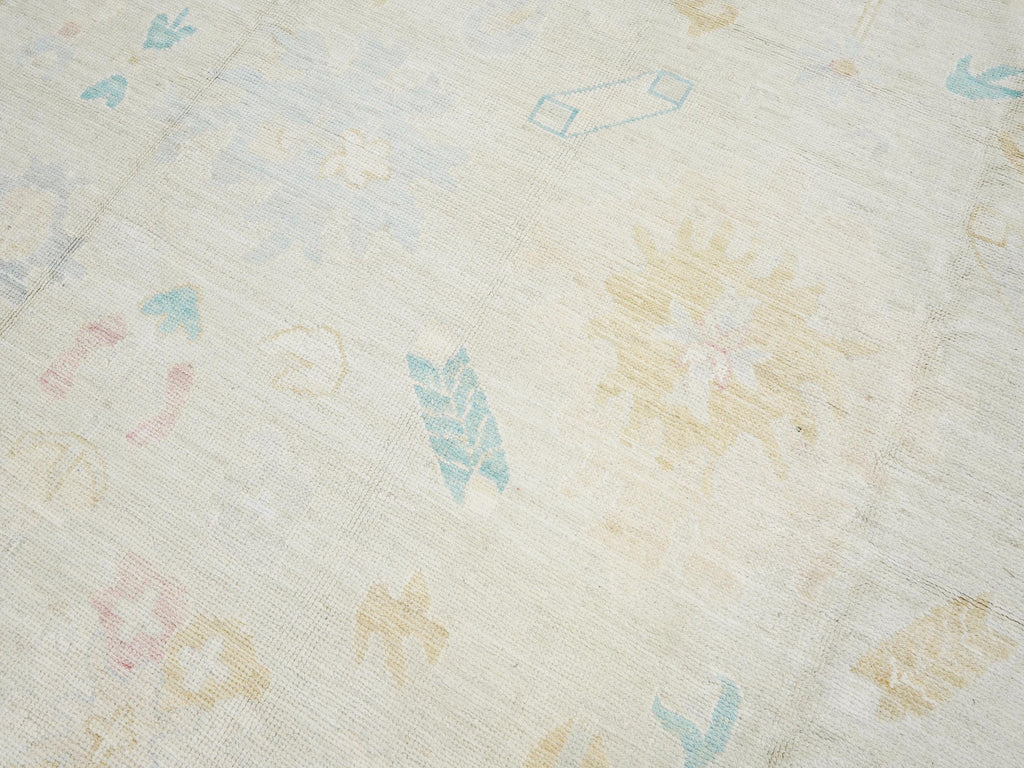 10x14 Ft Colorful Pastel Ushak Rug - Hand Knotted Afghan Rug - Turkish Design