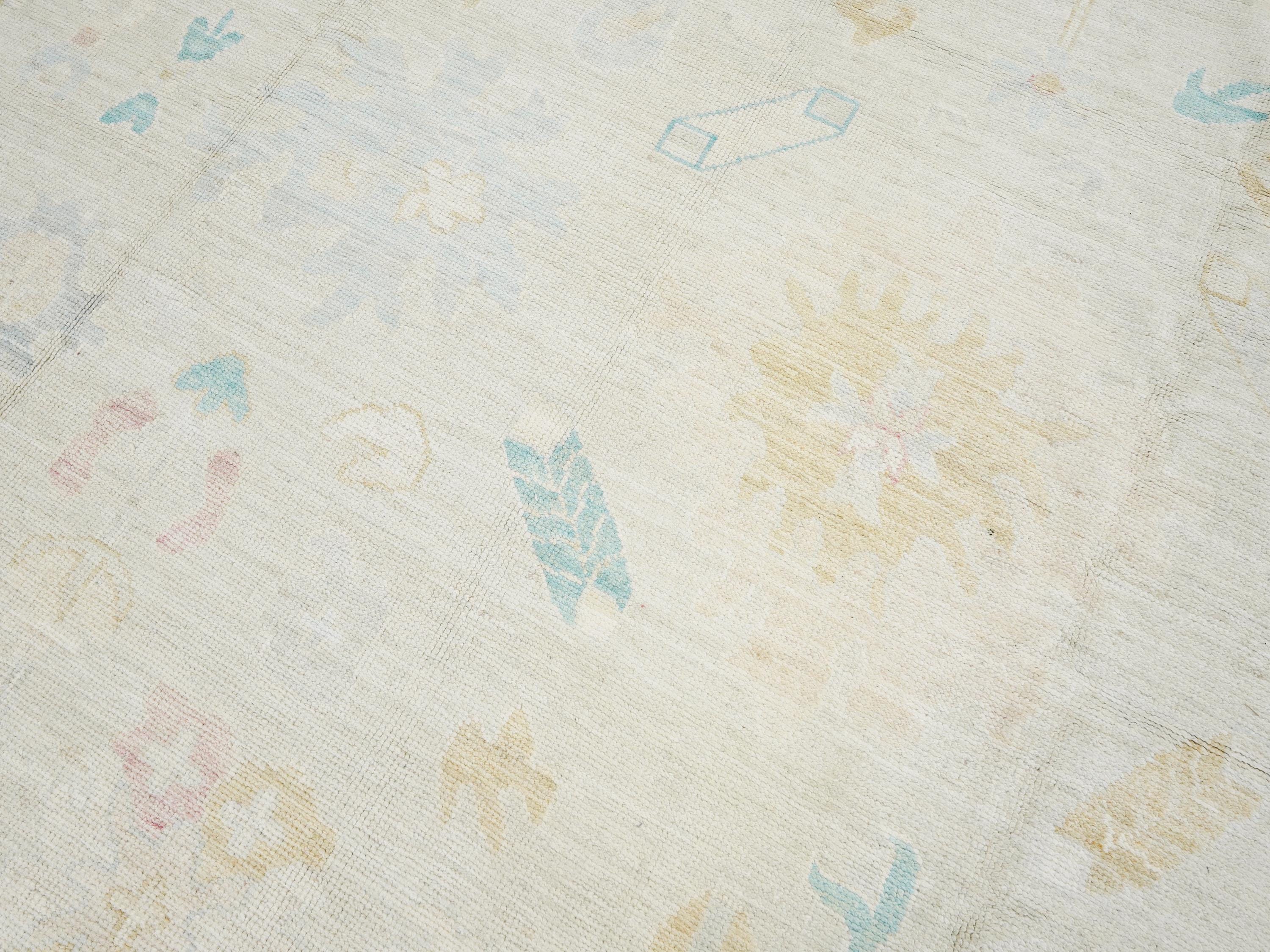 10x14 Ft Colorful Pastel Ushak Rug - Hand Knotted Afghan Rug - Turkish Design