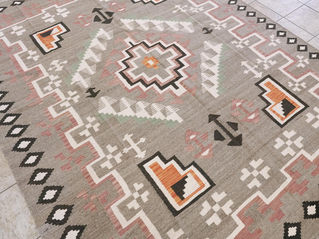 8x10 Ft Red & Green Navajo Rug - Flat Weave Tribal Rug