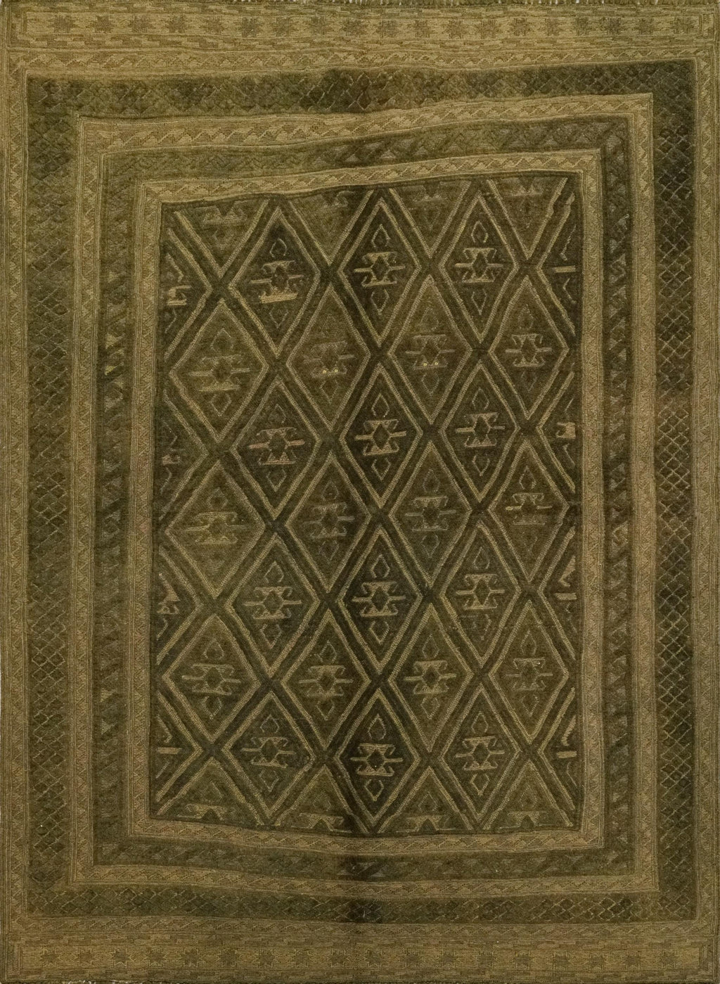 5x6 Ft Dark Green Tribal Kilim Rug - Hand-Knotted Wool - Vintage Afghan Rug