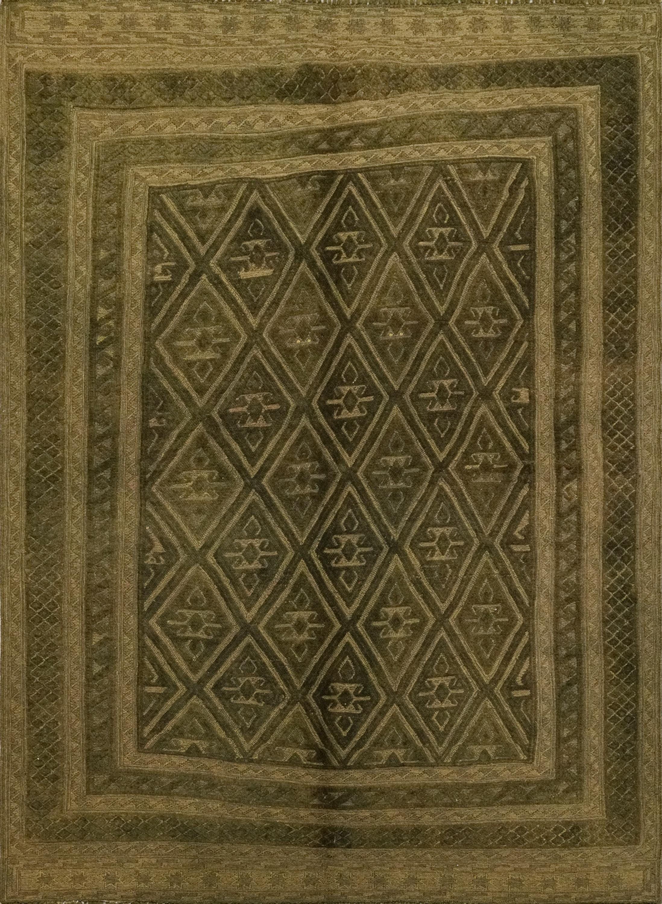 5x6 Ft Dark Green Tribal Kilim Rug - Hand-Knotted Wool - Vintage Afghan Rug