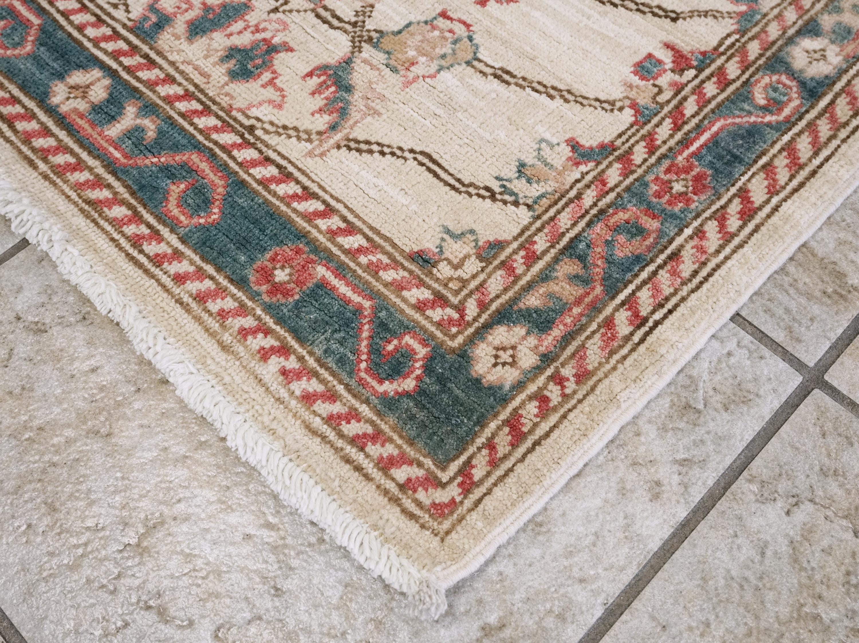 3x5 Ft Beige & Green Serapi Rug - Oriental Wool Rug - Floral Design