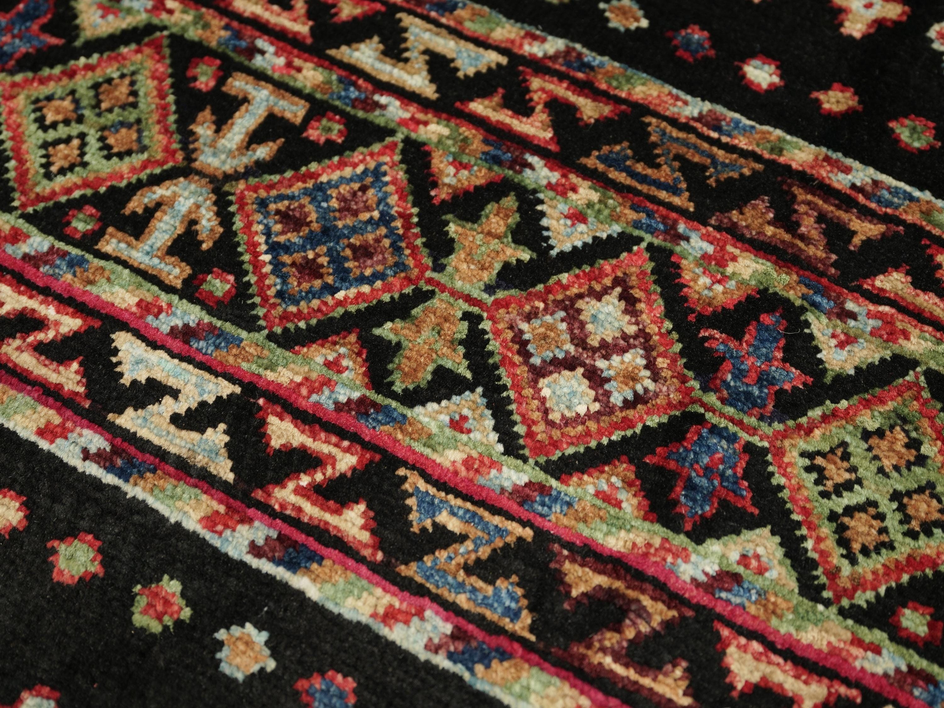 2x3 Ft Black Khorjin Rug - Afghan Handmade Area Rug