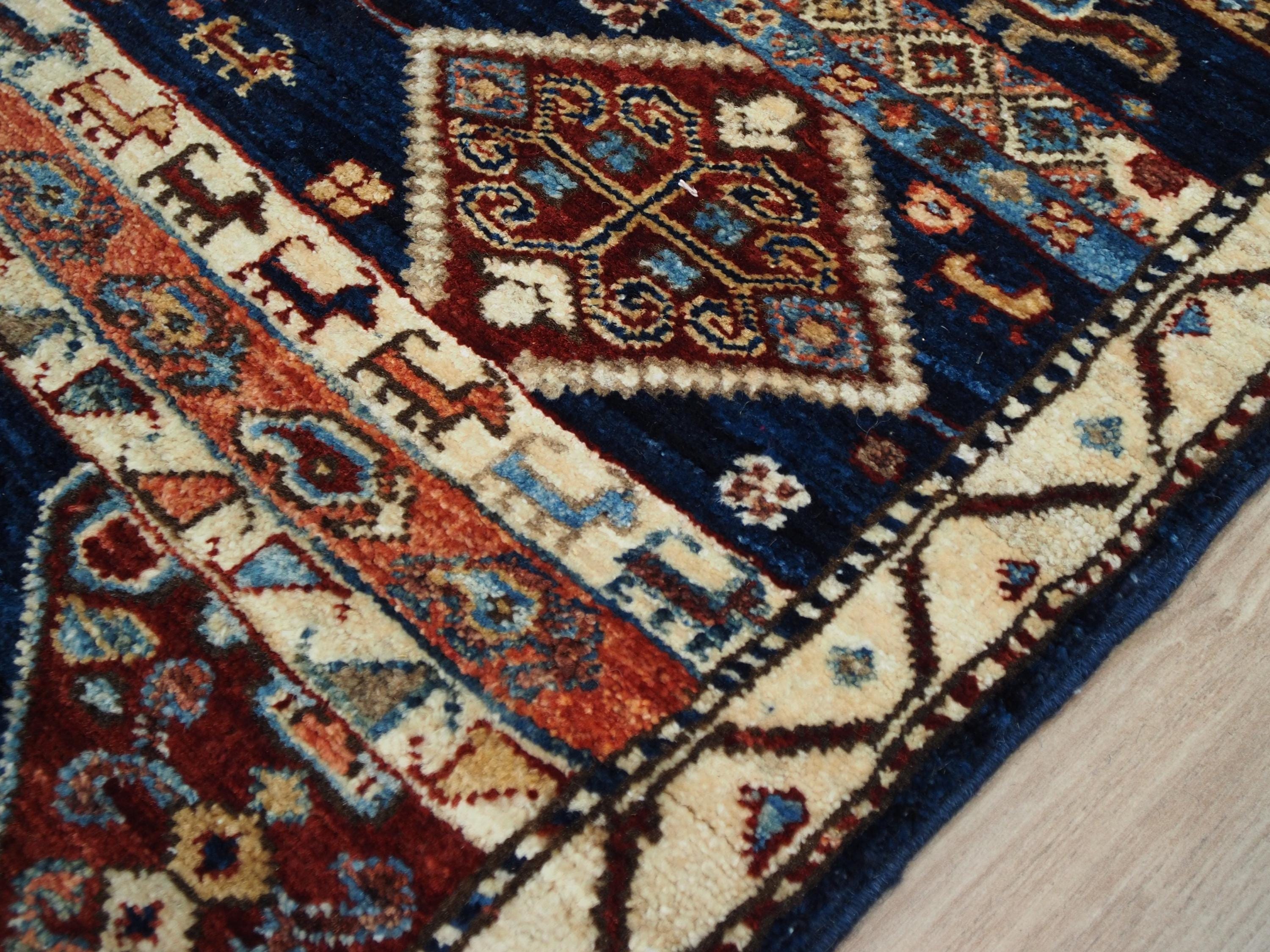 10 Ft Blue Heriz Runner Rug - Afghan Wool Hallway Rug
