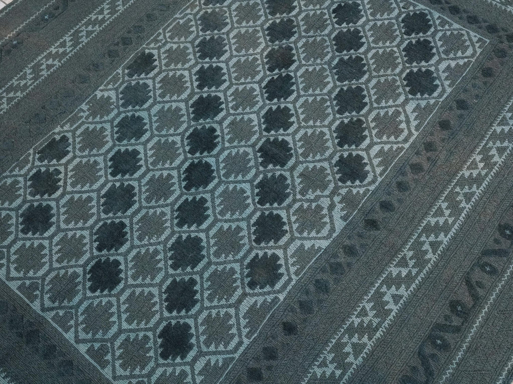 Vintage Tribal Kilim Rug: 6x8 Blue Hand-Knotted Wool Area Rug