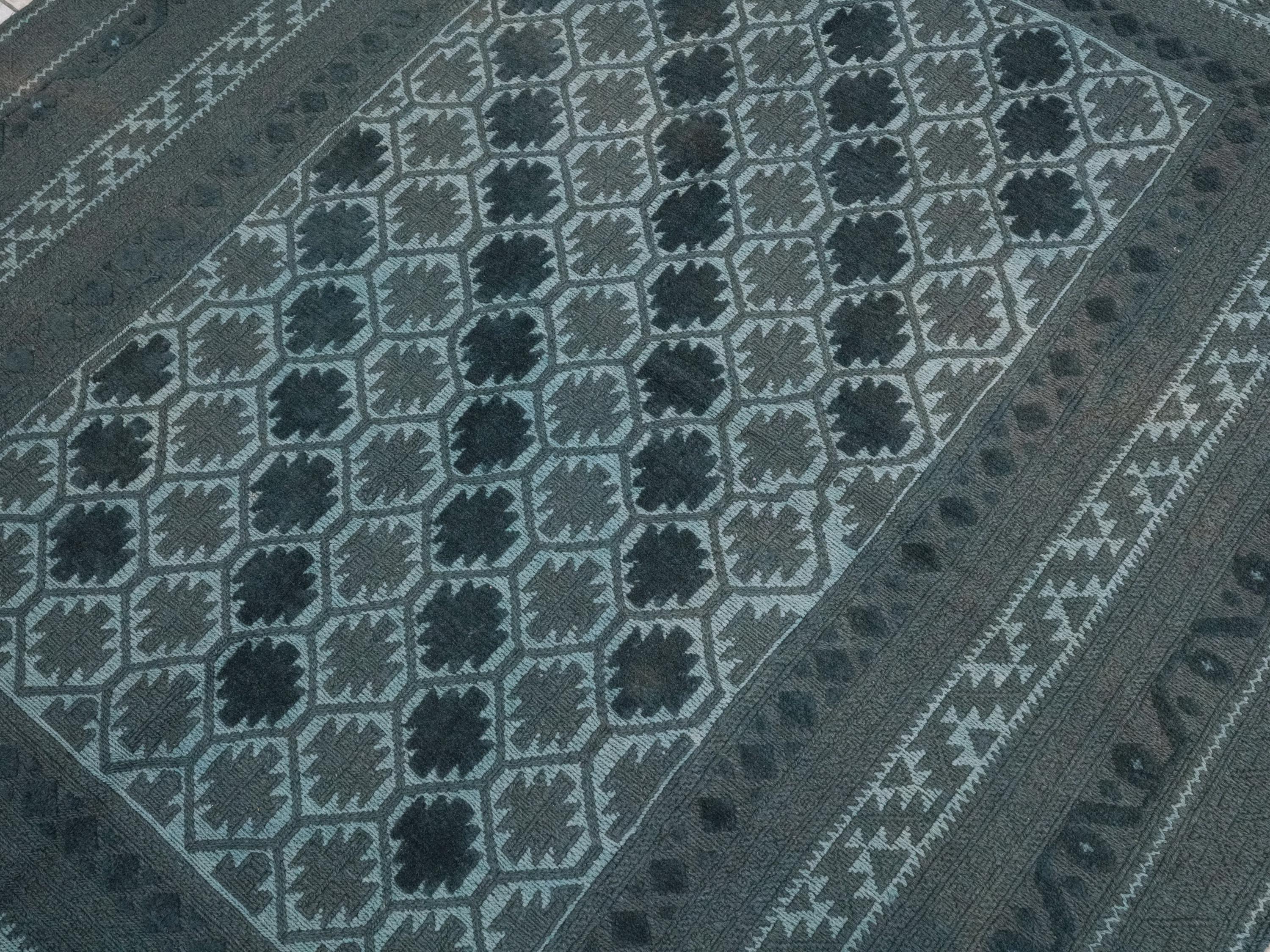 Vintage Tribal Kilim Rug: 6x8 Blue Hand-Knotted Wool Area Rug