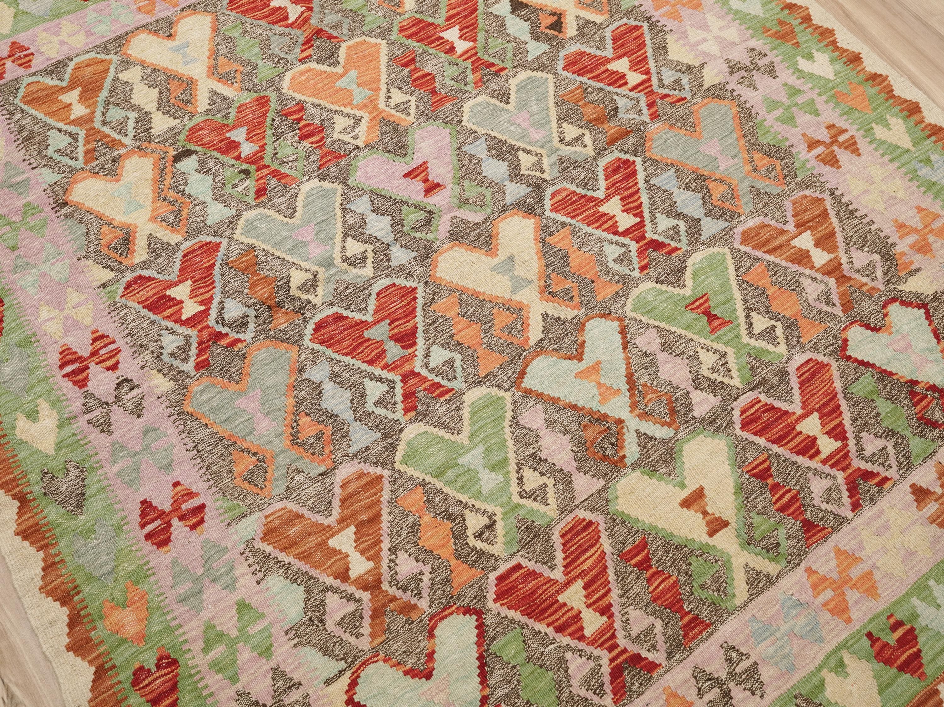 5x6 Ft Wool Kilim Rug – Flat Weave Maimana Design