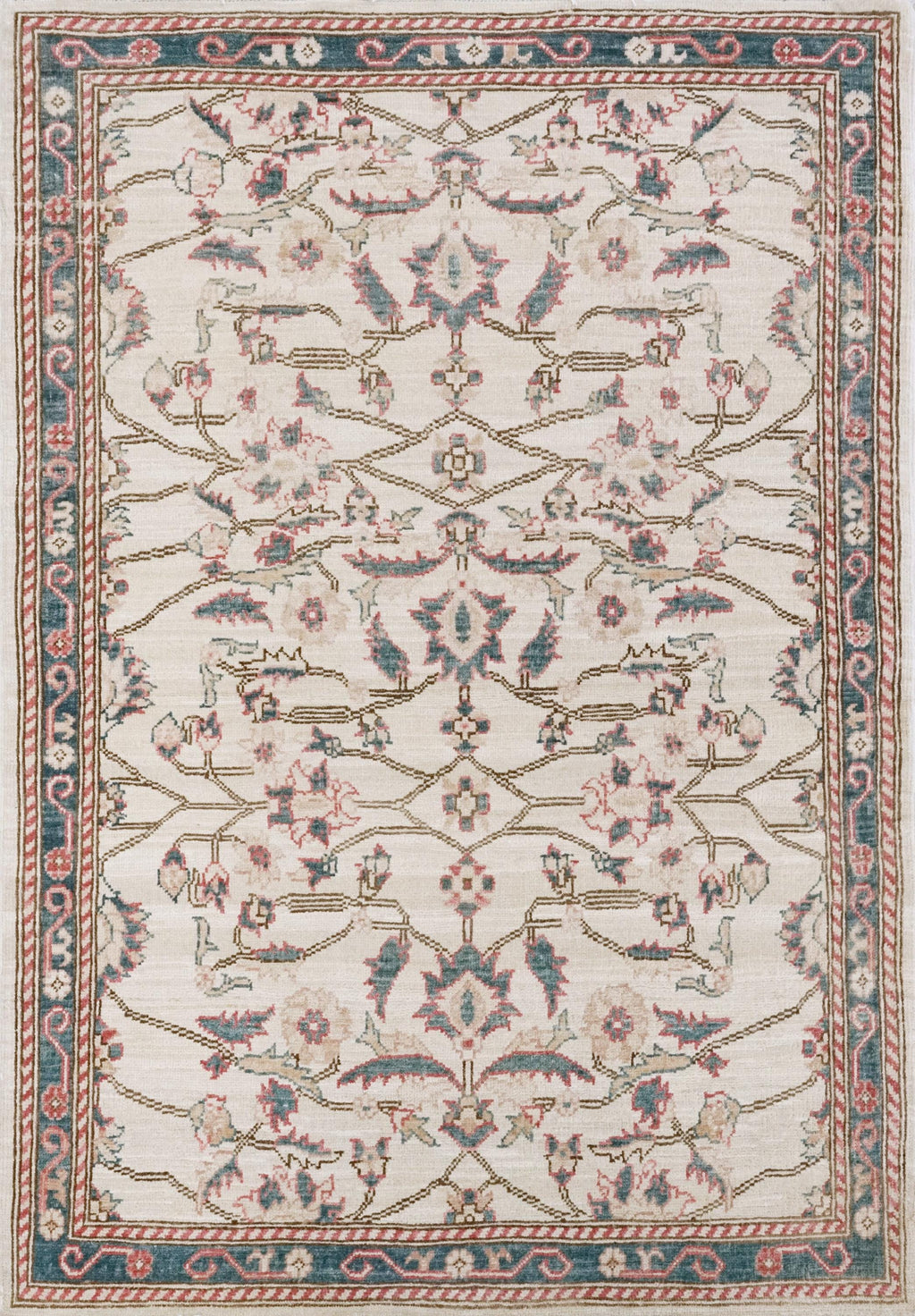 3x5 Ft Beige & Green Serapi Rug - Oriental Wool Rug - Floral Design