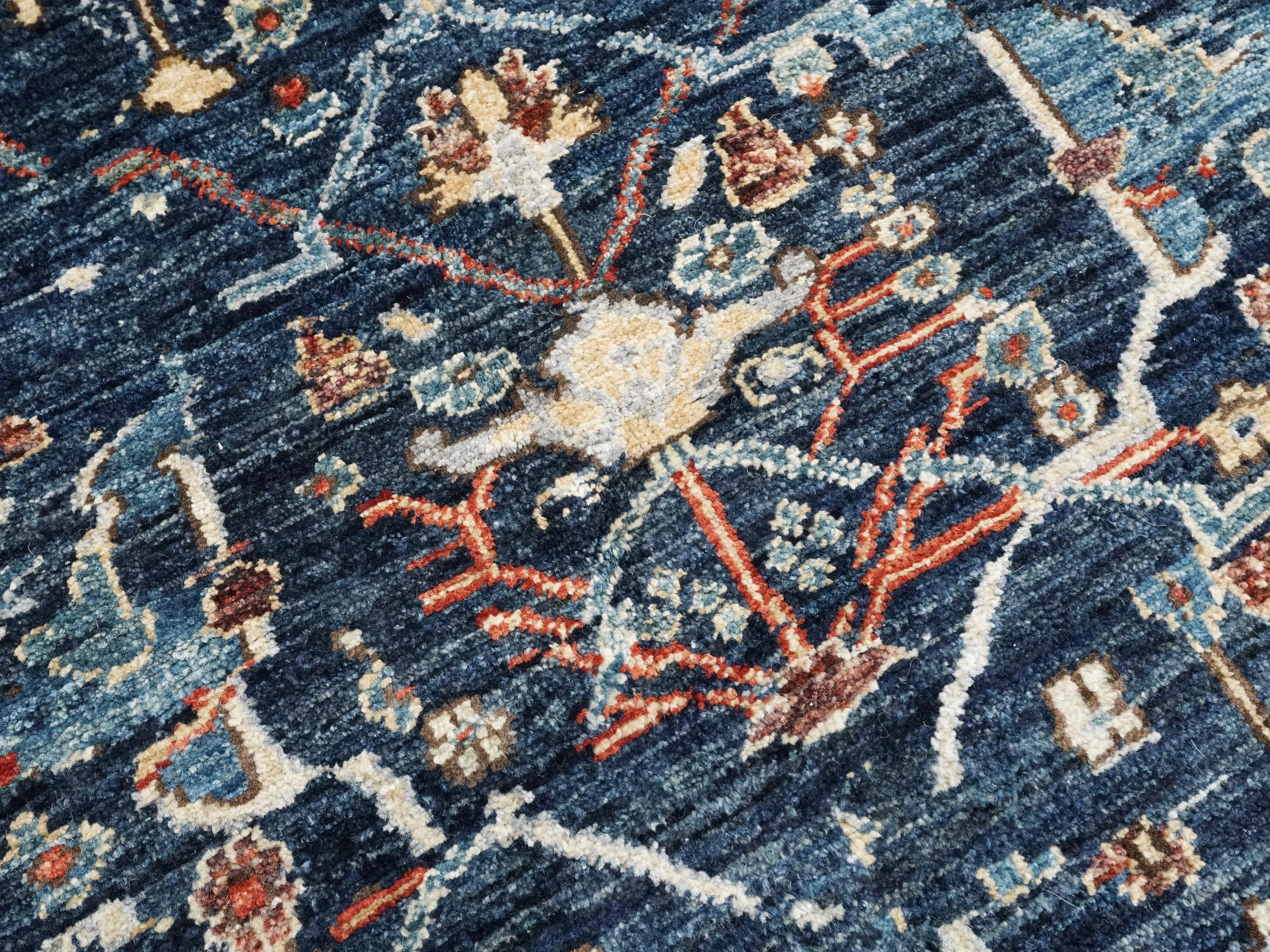 6x9 Ft Blue Serapi Rug - Hand Knotted Afghan Area Rug