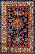 3x5 Ft Blue Kazak Rug - Handmade Afghan Rug