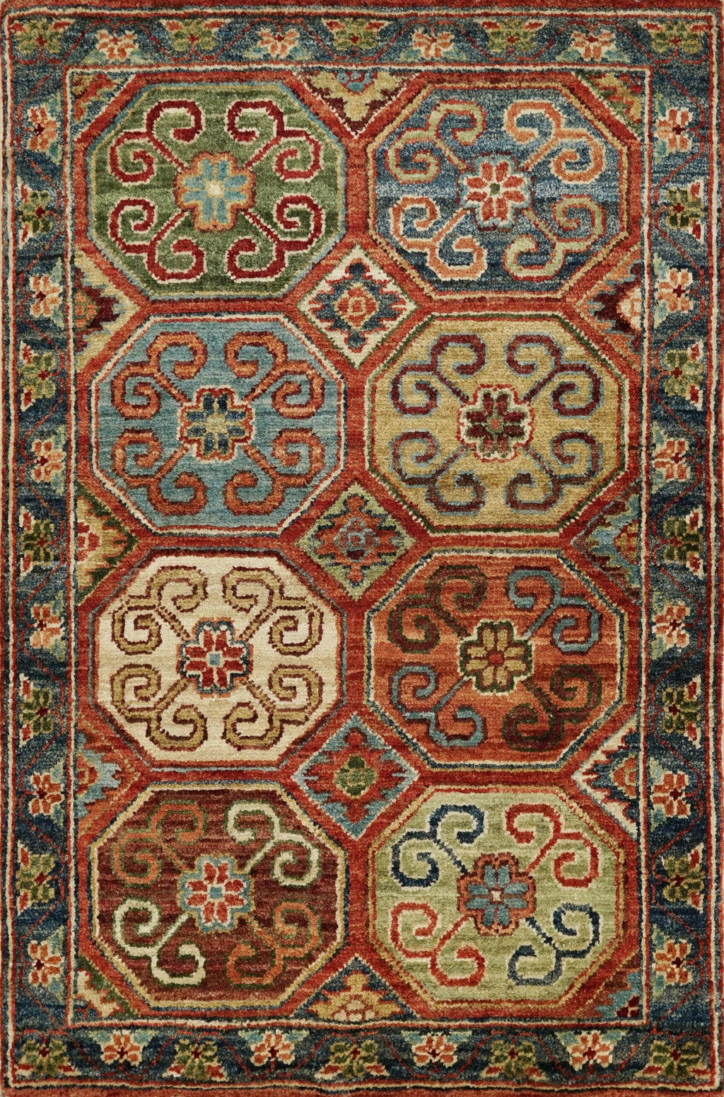 2x3 Ft Red Ersari Rug - Hand Knotted Wool Rug