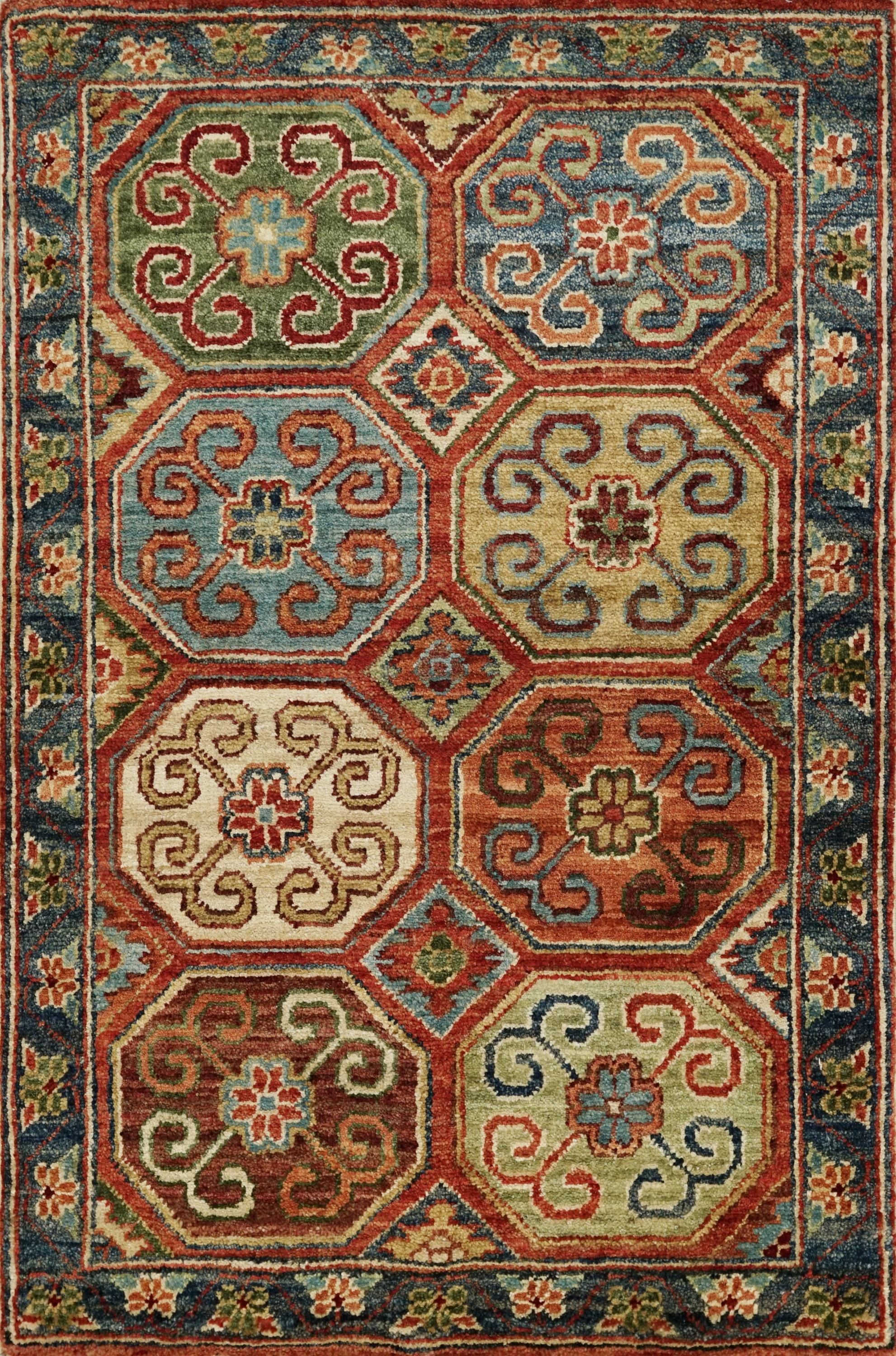 2x3 Ft Red Ersari Rug - Hand Knotted Wool Rug