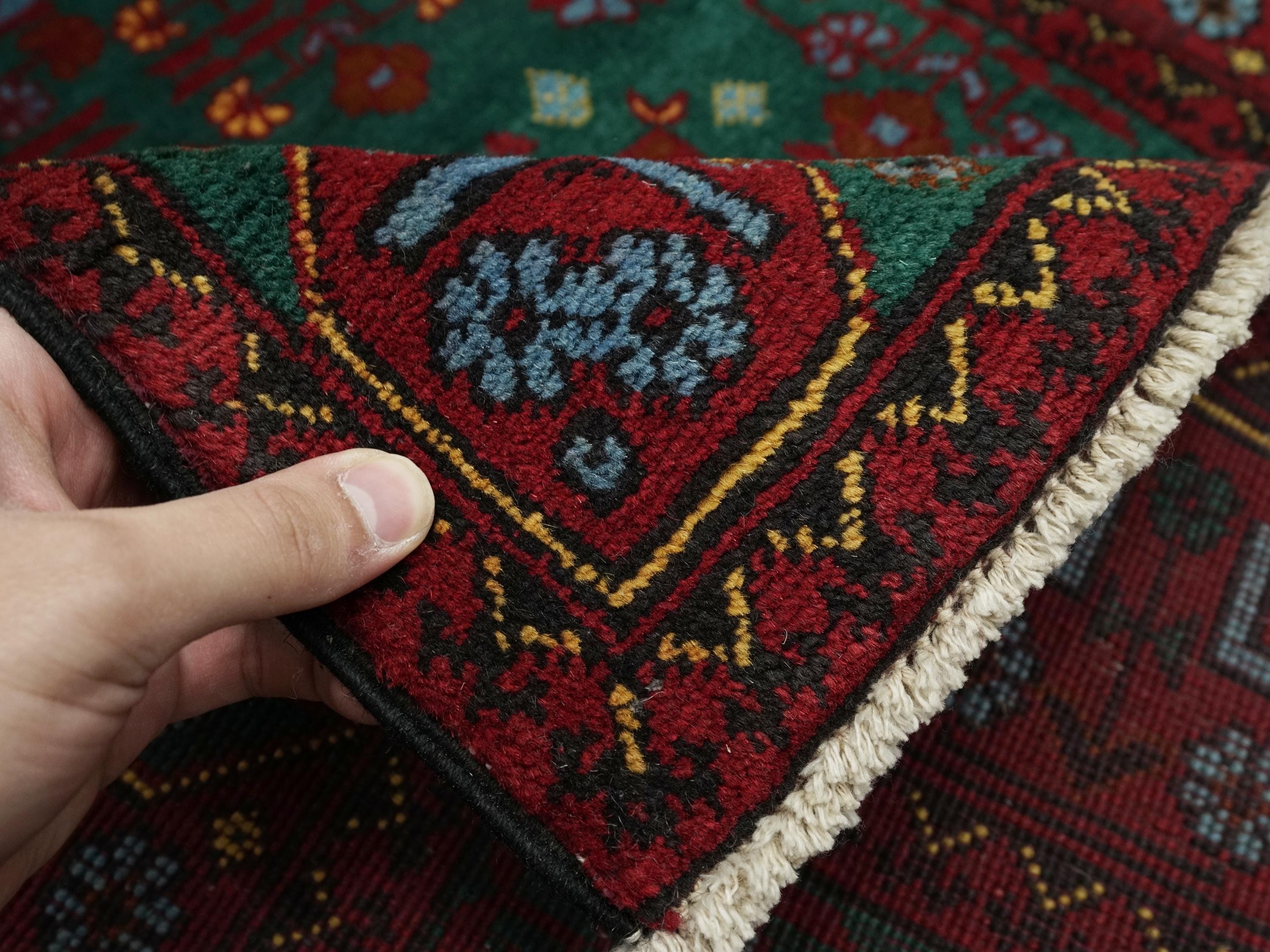 3x5 Ft Green Ersari Rug - Hand Knotted Oriental Area Rug - Turkmen Design