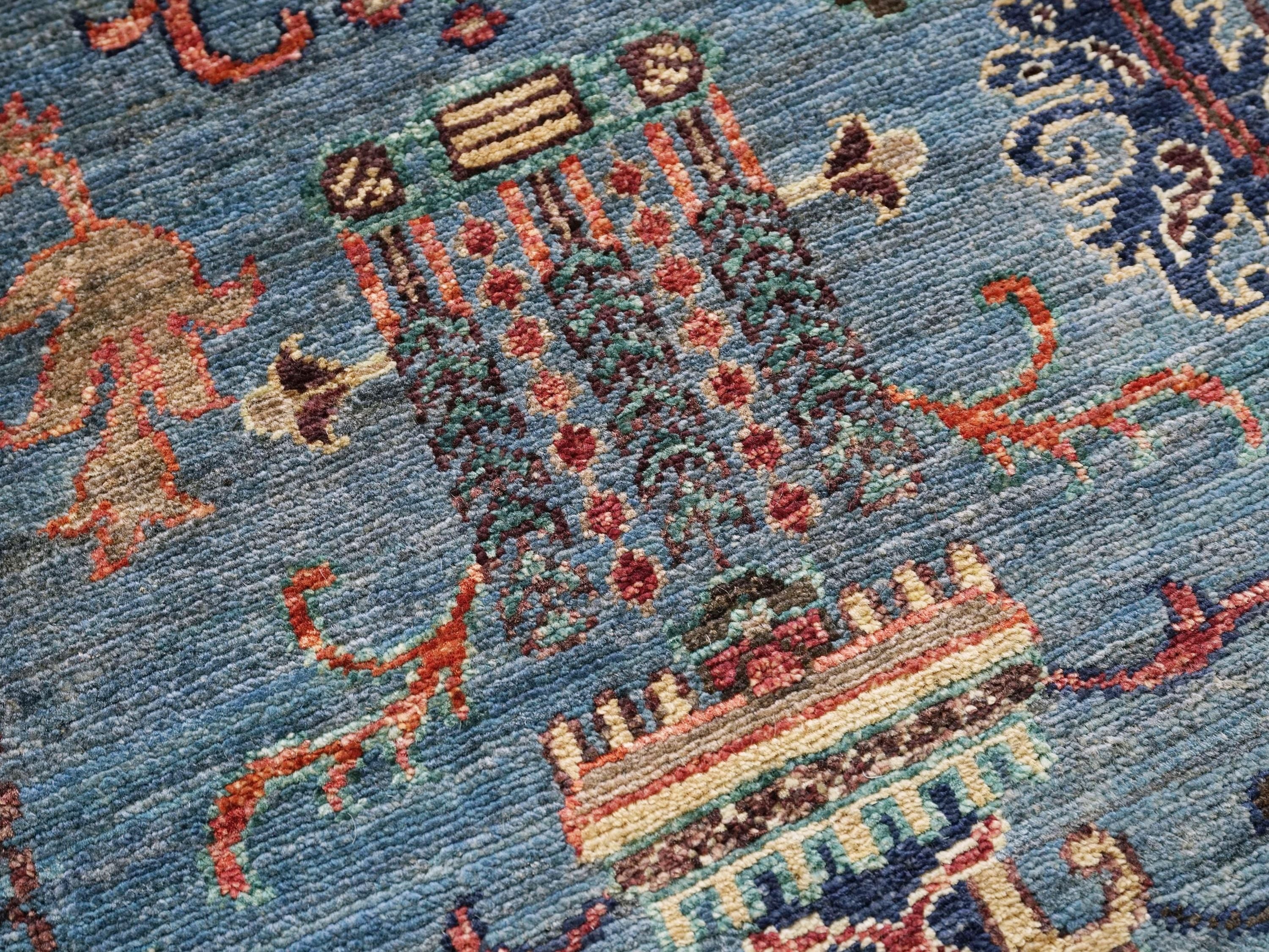 3x5 Ft Blue Serapi Rug - Traditional Floral Wool Rug