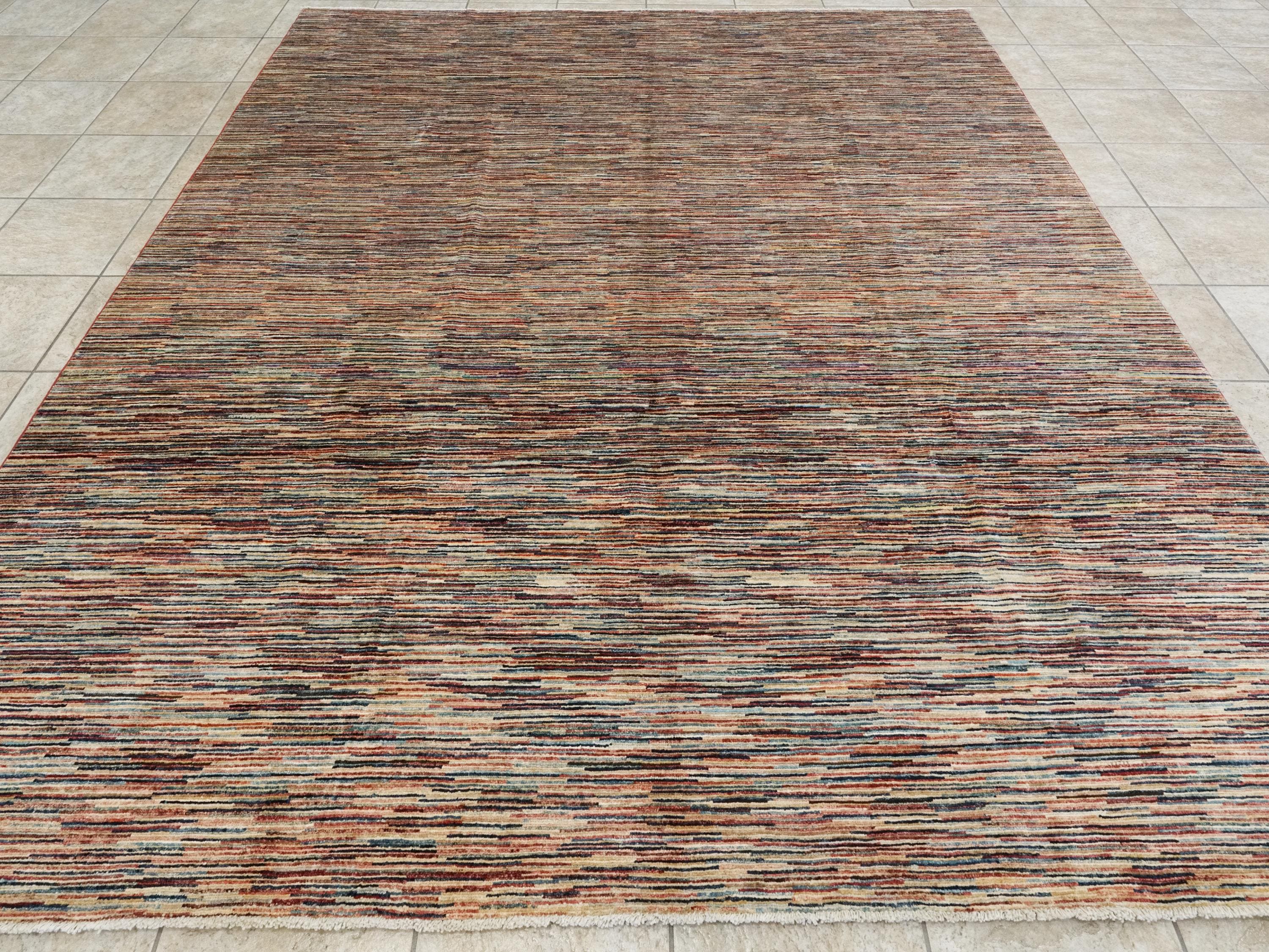 8x10 Ft Hand Knotted Gabbeh Rug - Striped Area Rug