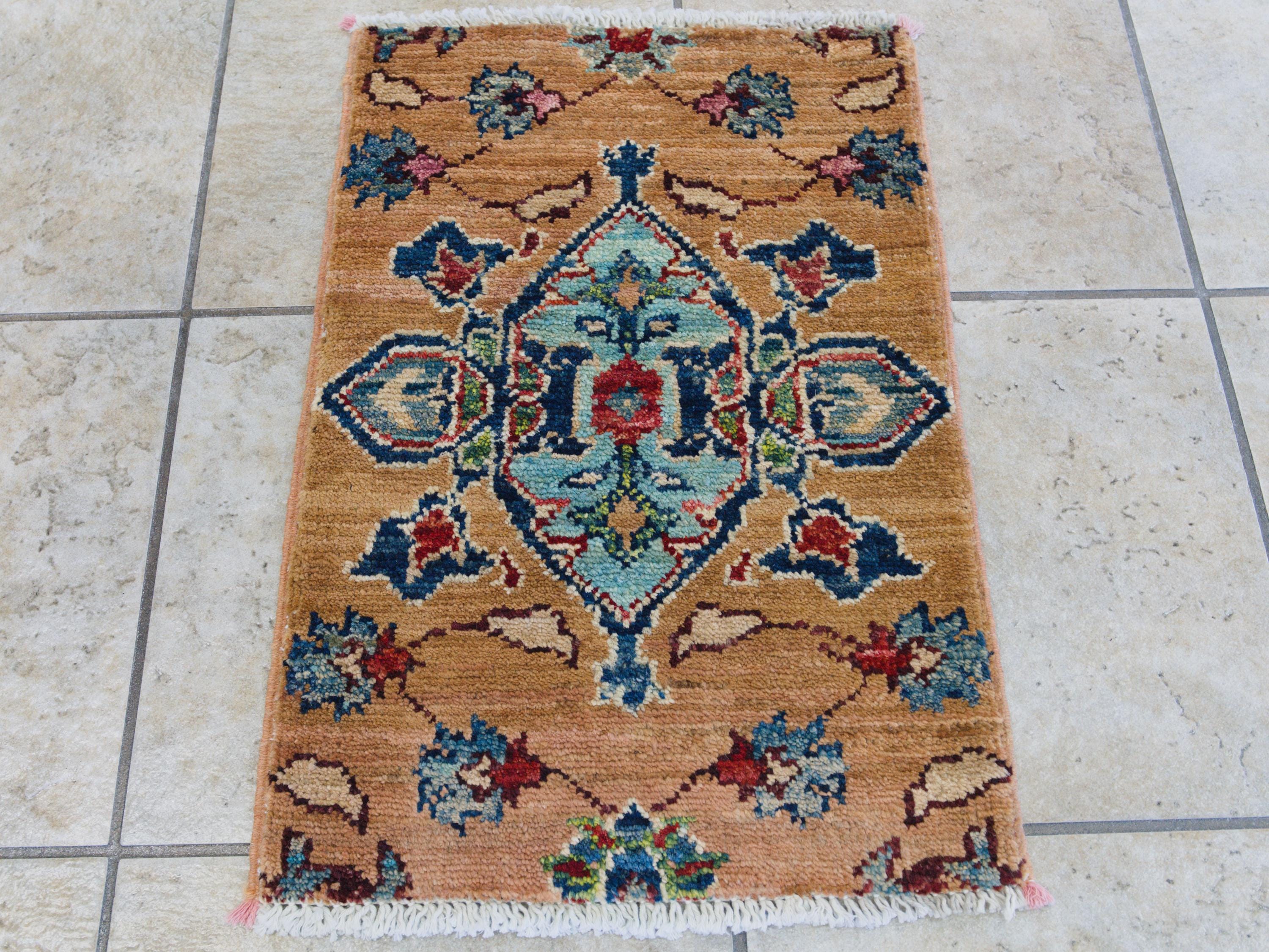 1x2 Ft Light Brown Serapi Rug - Floral Accent Rug