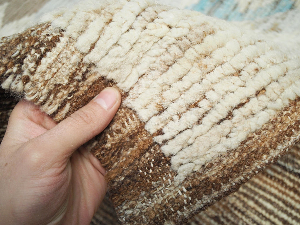 8x10 Ft Brown & Blue Moroccan Rug - Hand Knotted Wool Rug