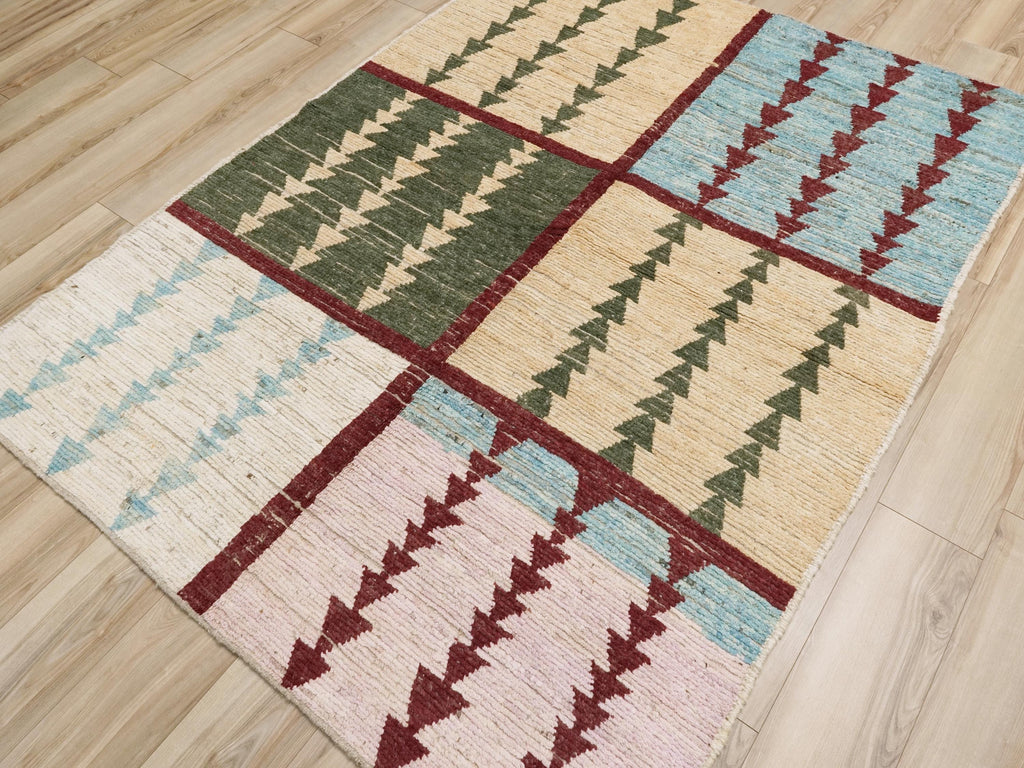 6x8 Ft Multicolor Moroccan Rug - Handmade Afghan Wool Rug - Geometric Design
