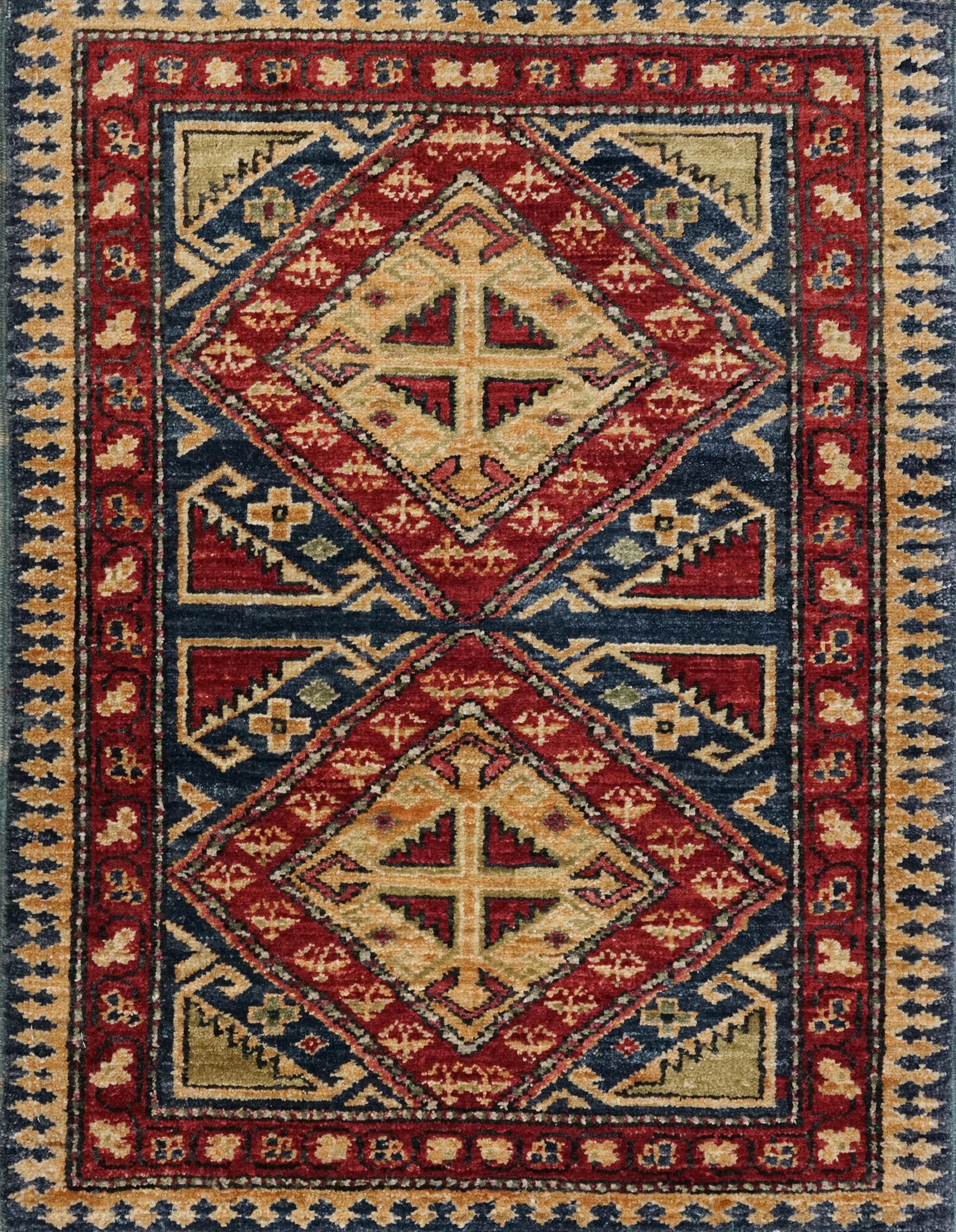 2x3 Ft Handmade Afghan Heriz Rug - Blue Wool Accent Rug