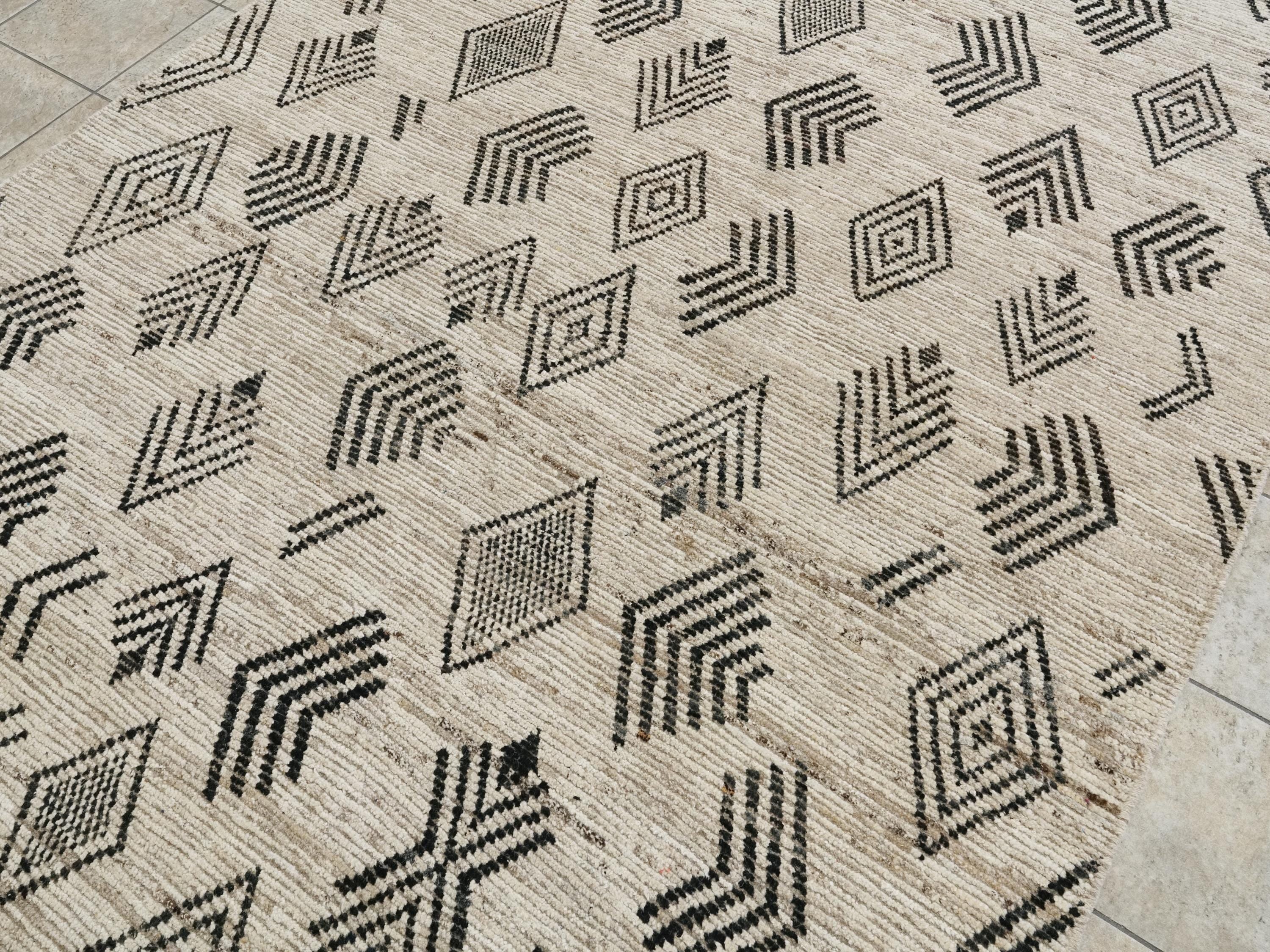 Hand Knotted Beige Moroccan Rug - 7x16 Ft Afghan Wool Runner