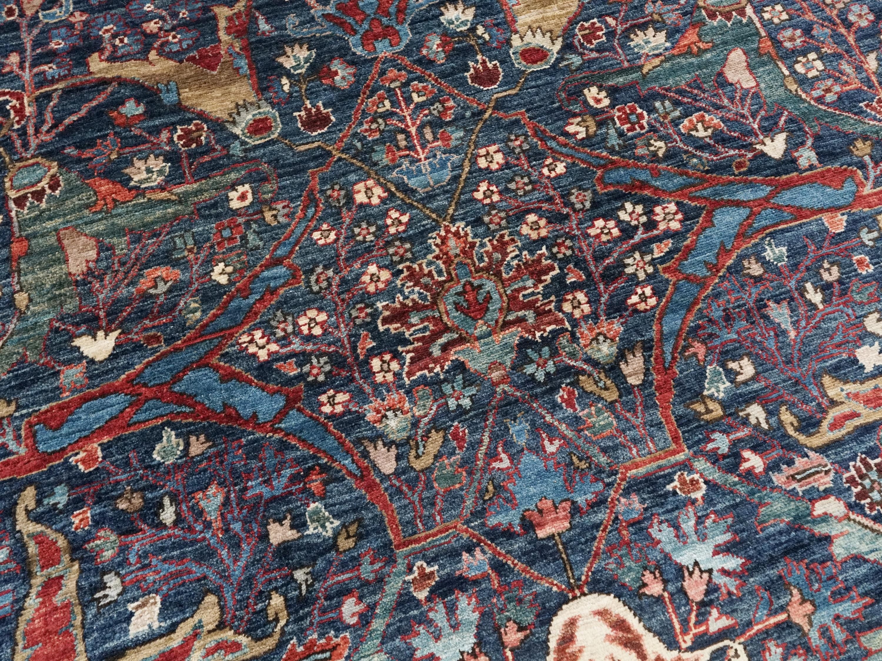 12x15 Afghan Serapi Rug - Hand Knotted Wool - Blue Oriental Design