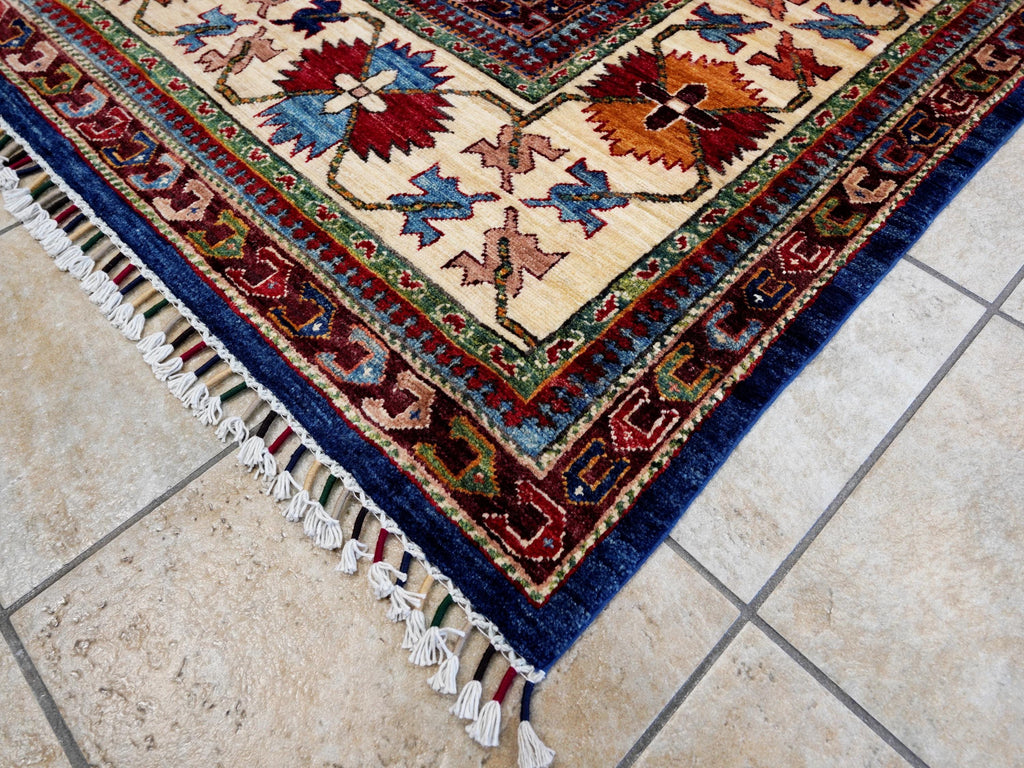 9x12 Ft Blue Kazak Rug - Afghan Oriental Area Rug - Persian Design