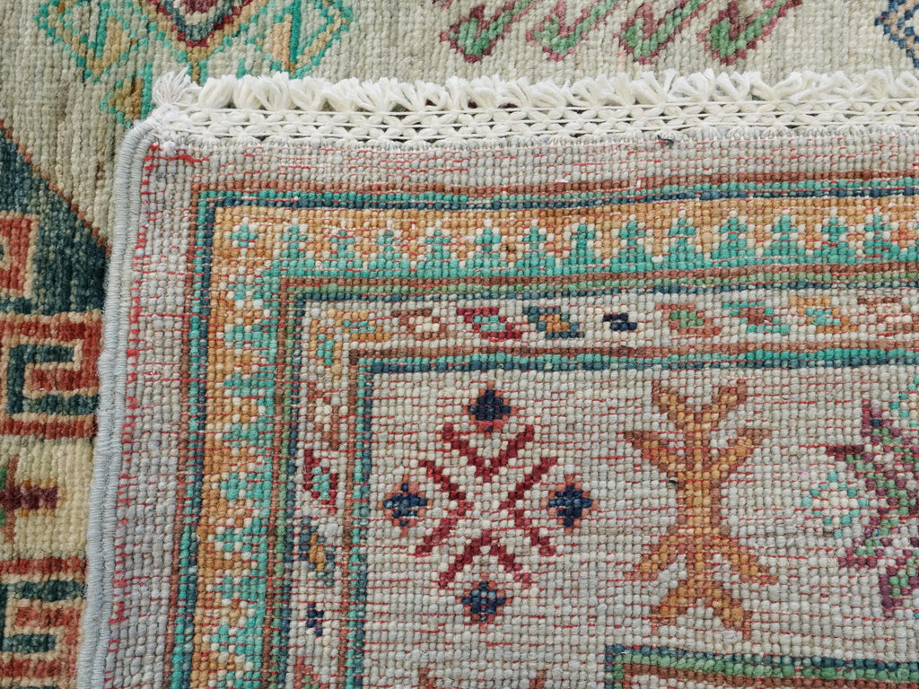 9 Ft Light Green Ersari Runner Rug - Hand Knotted Hallway Rug - Turkmen Design