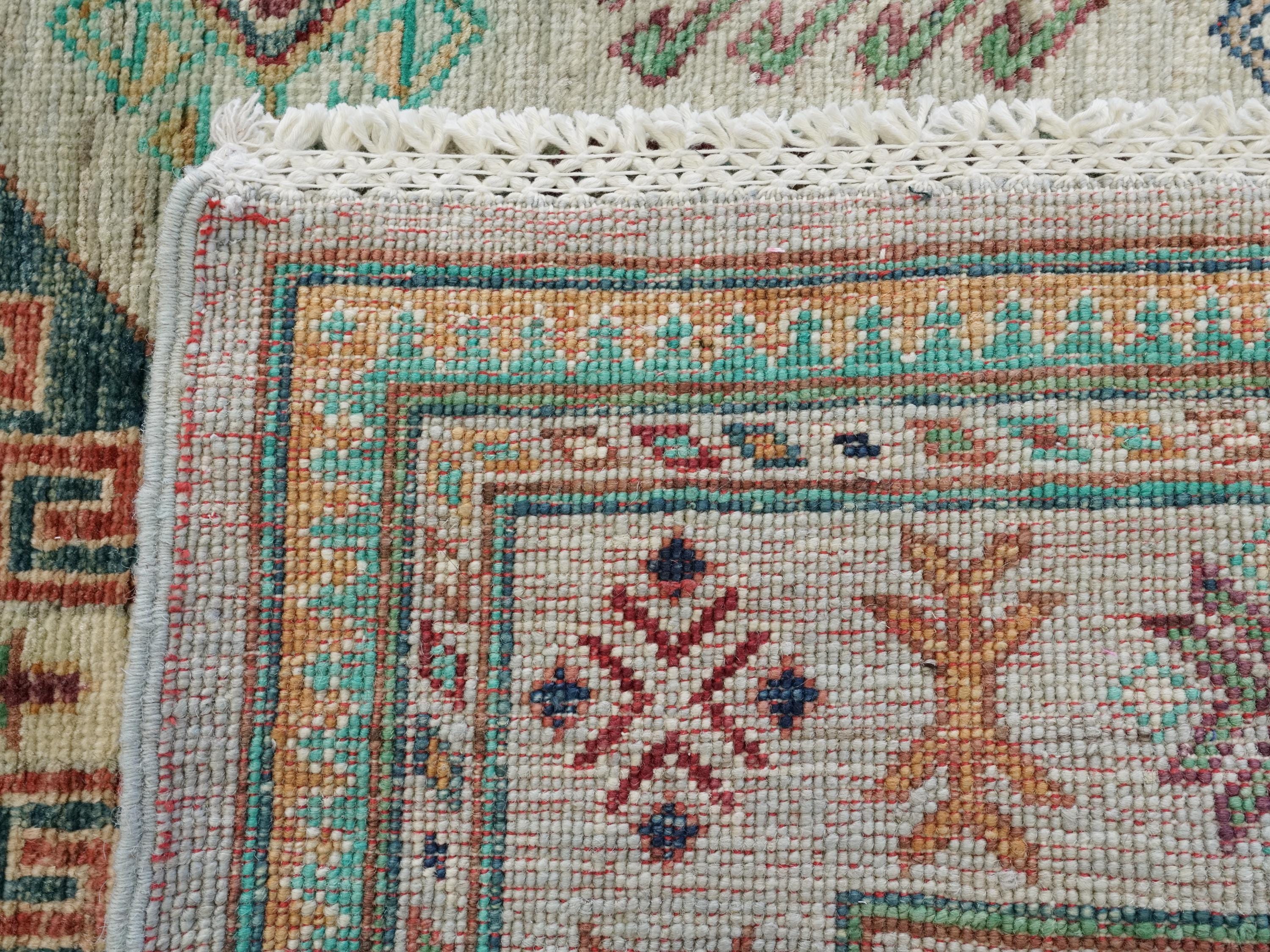 9 Ft Light Green Ersari Runner Rug - Hand Knotted Hallway Rug - Turkmen Design