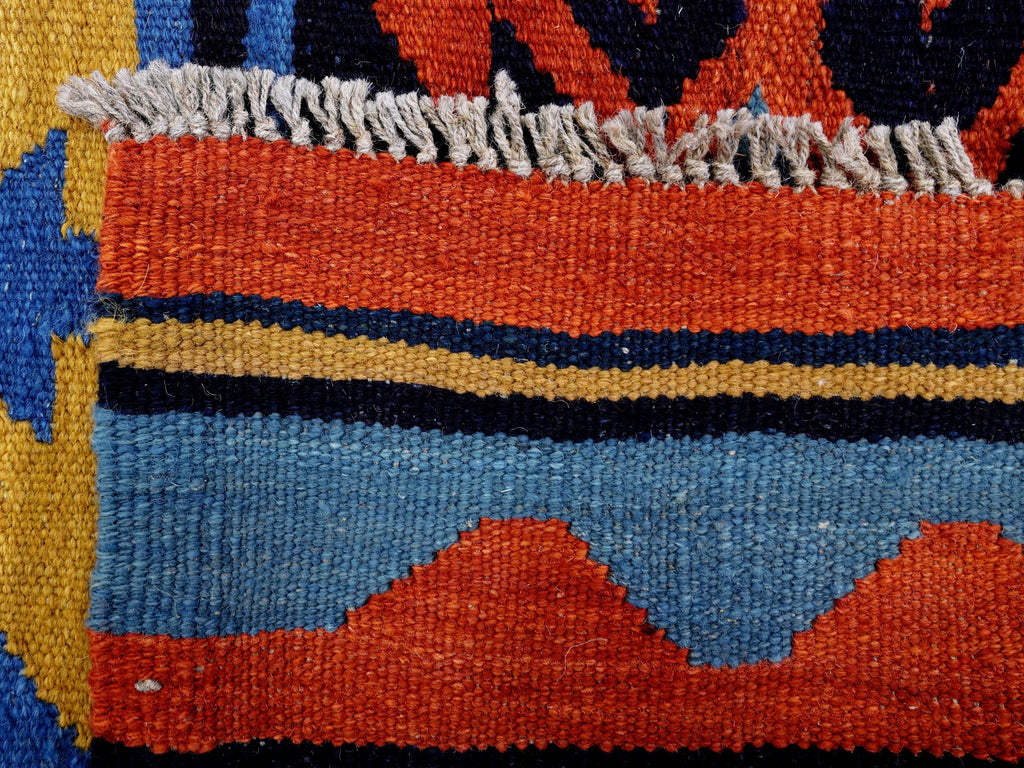 6x9 Ft Red & Blue Maimana Kilim Rug - Hand Knotted Wool Tribal Rug