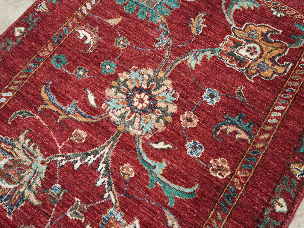 3x4 Ft Hand Knotted Red Serapi Rug - Ghazni Wool Oriental Rug